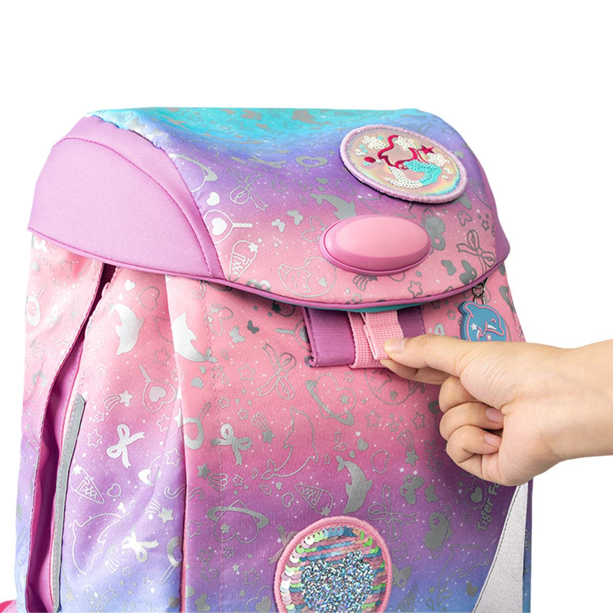 7-sans-Tiger-Family-Schulranzen-fuer-Maedchen-Schulrucksack-rosa-lila-Meerjungfrau-2778102119-Verschluss-oeffnen-lafueliki
