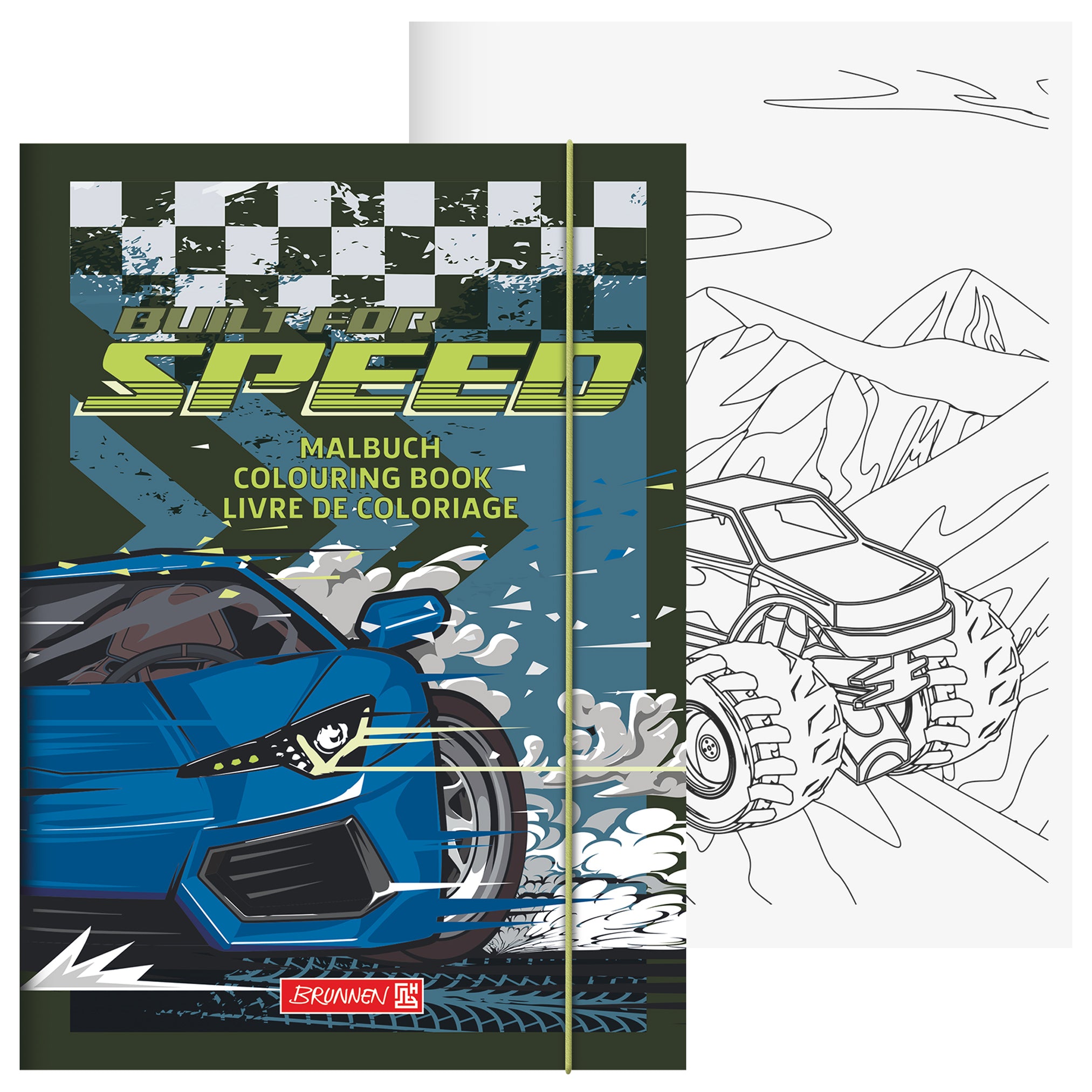 BRUNNEN Ausmalheft · Fast Wheels · Auto · mit Stickerbogen