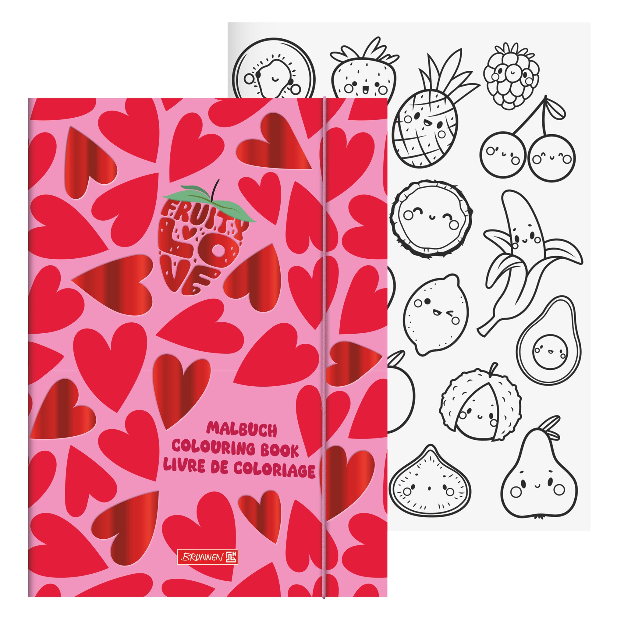 BRUNNEN Ausmalheft · Fruity Love · Rosa-Rot · mit Stickerbogen
