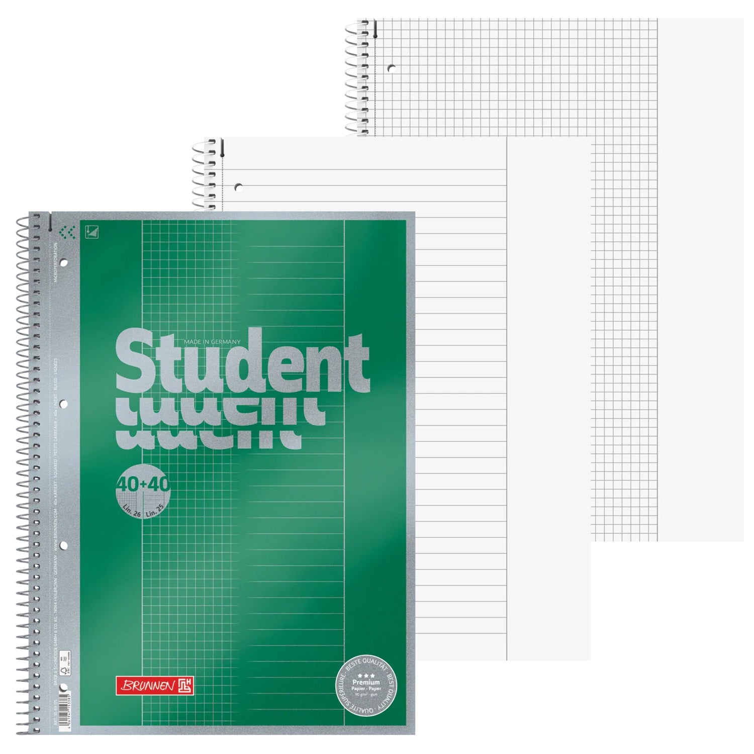 BRUNNEN Collegeblock A4 Duo · Lin. 25 / 26 · kariert & liniert