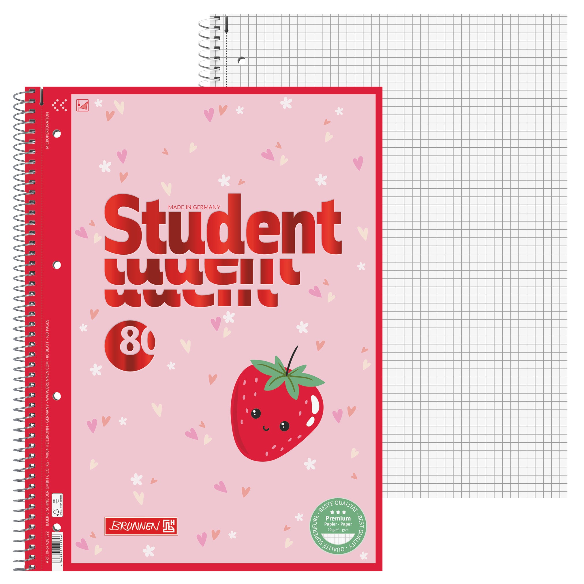 BRUNNEN Collegeblock A4 · Fruity Love · Lin. 28 · kariert · Doppelrand