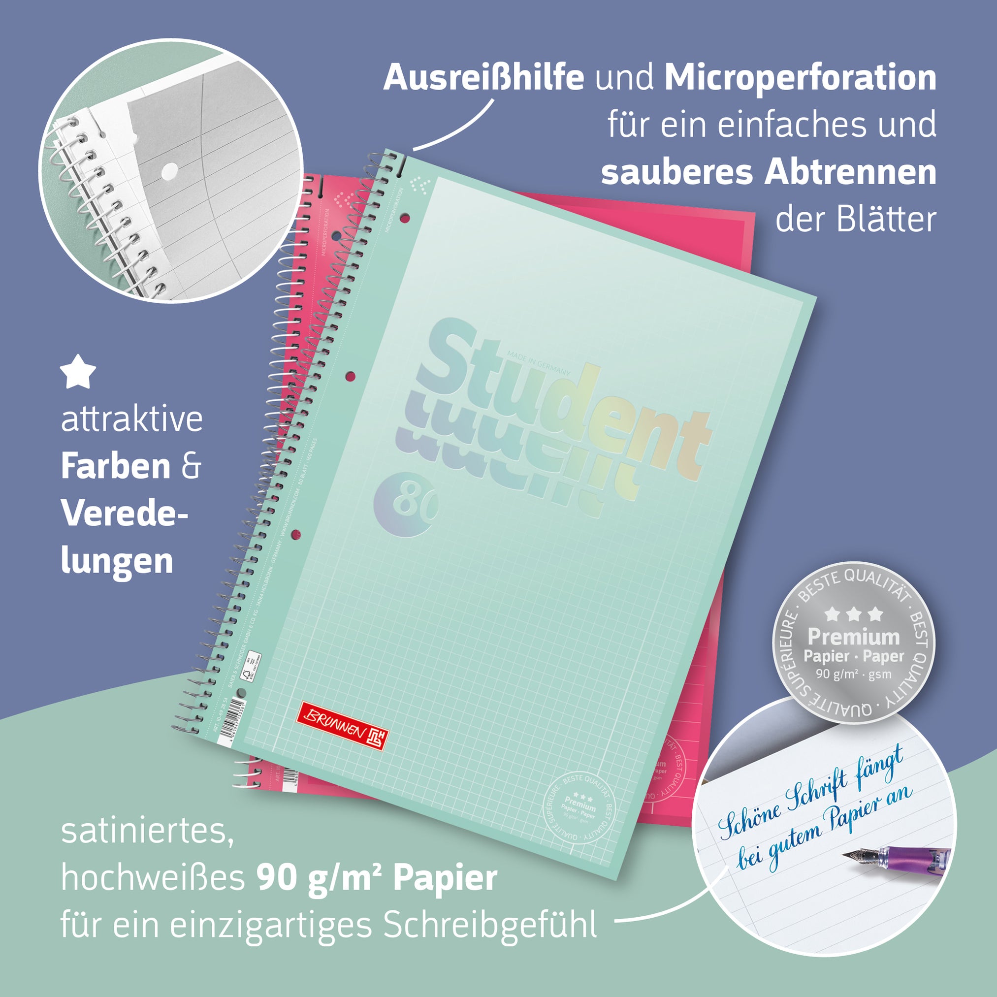 BRUNNEN Collegeblock A4 · Fruity Love · Lin. 27 · liniert · Doppelrand