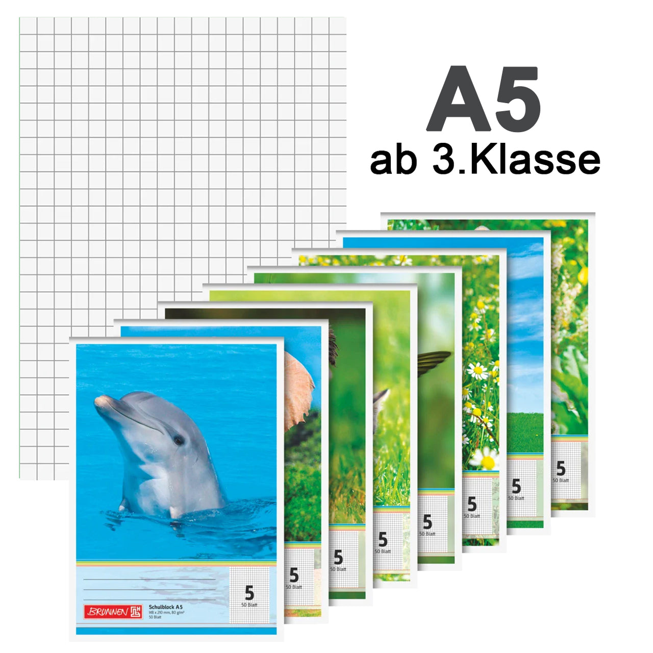 BRUNNEN Schulblock A5 · Lineatur 5 · kariert · ab 3. Klasse