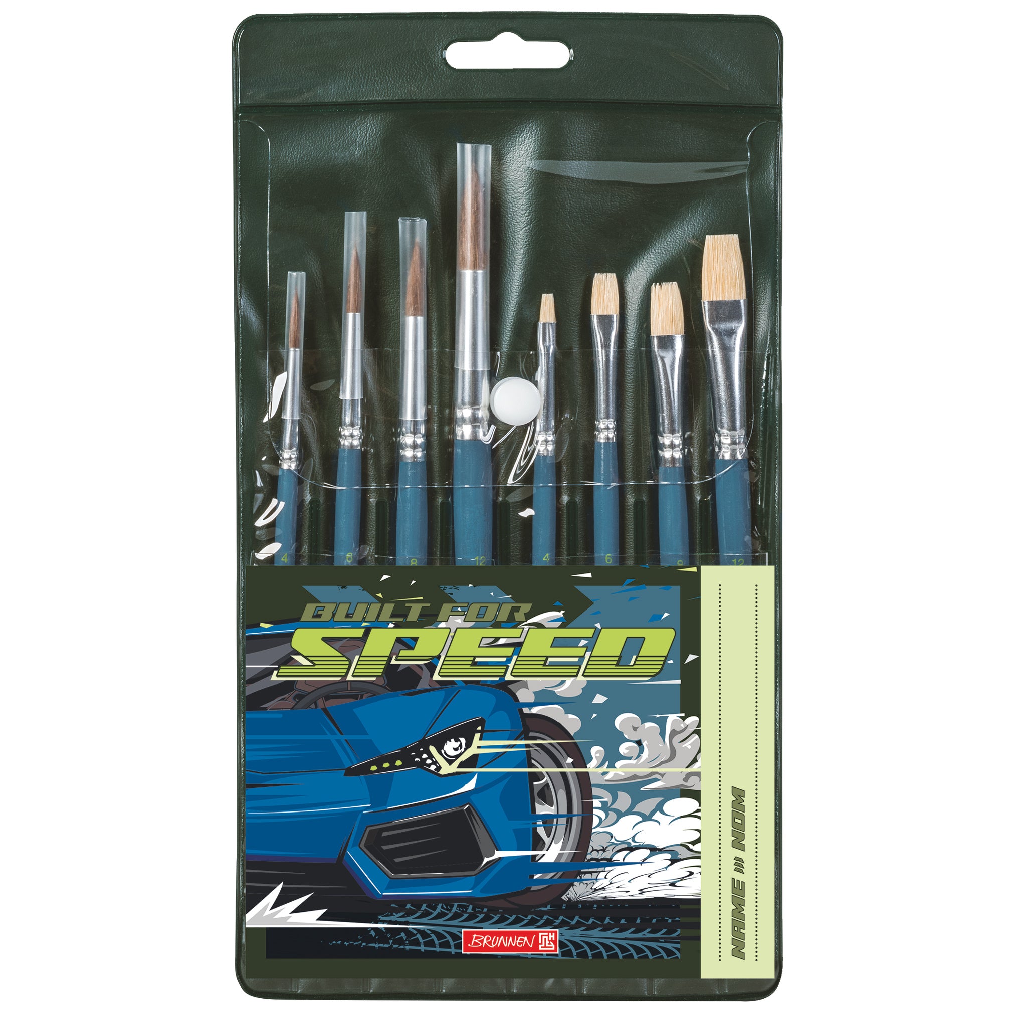 BRUNNEN Schulpinsel 8er-Set · Fast Wheels · Auto · Blau · Etui