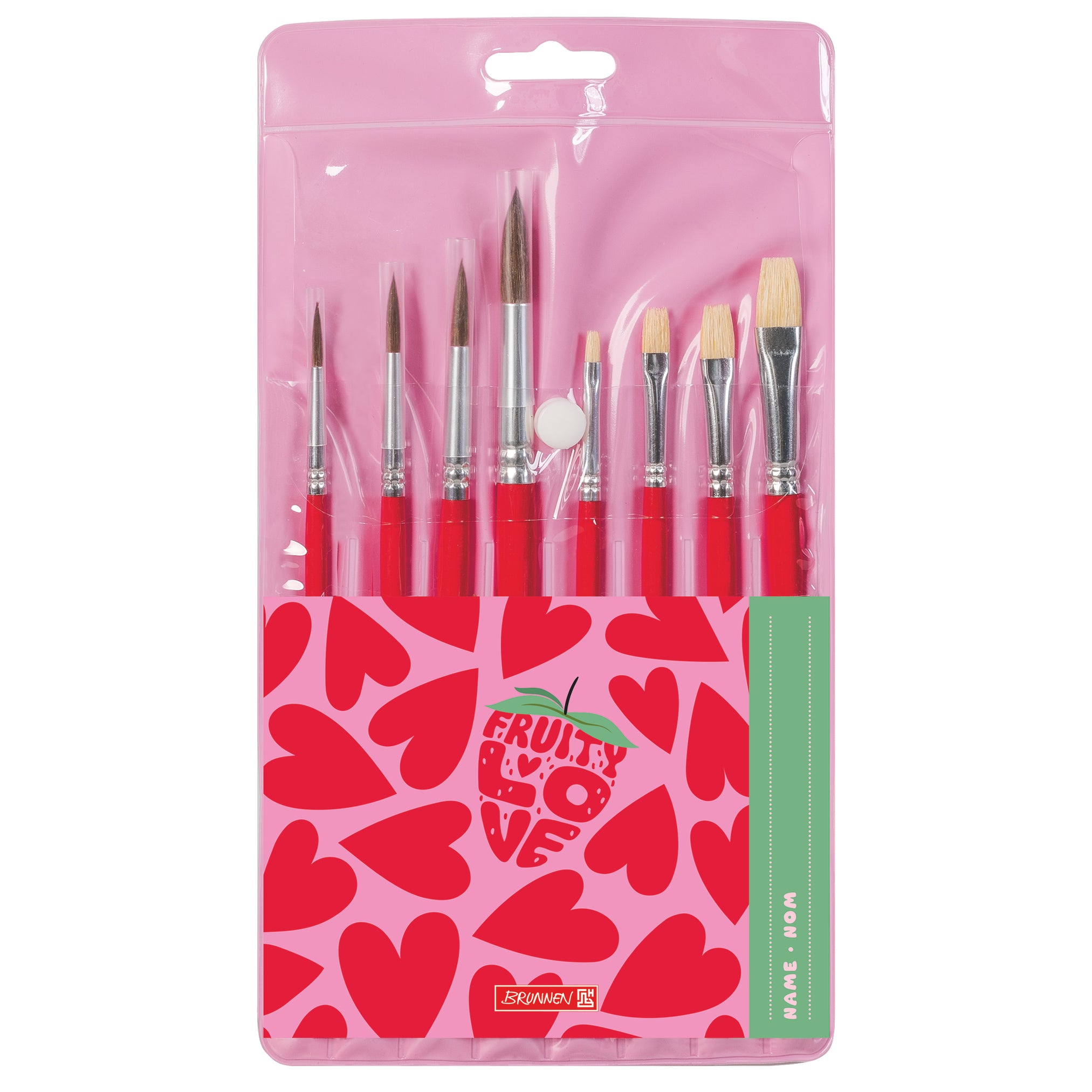 BRUNNEN Schulpinsel 8er-Set · Fruity Love · Rosa-Rot · Etui