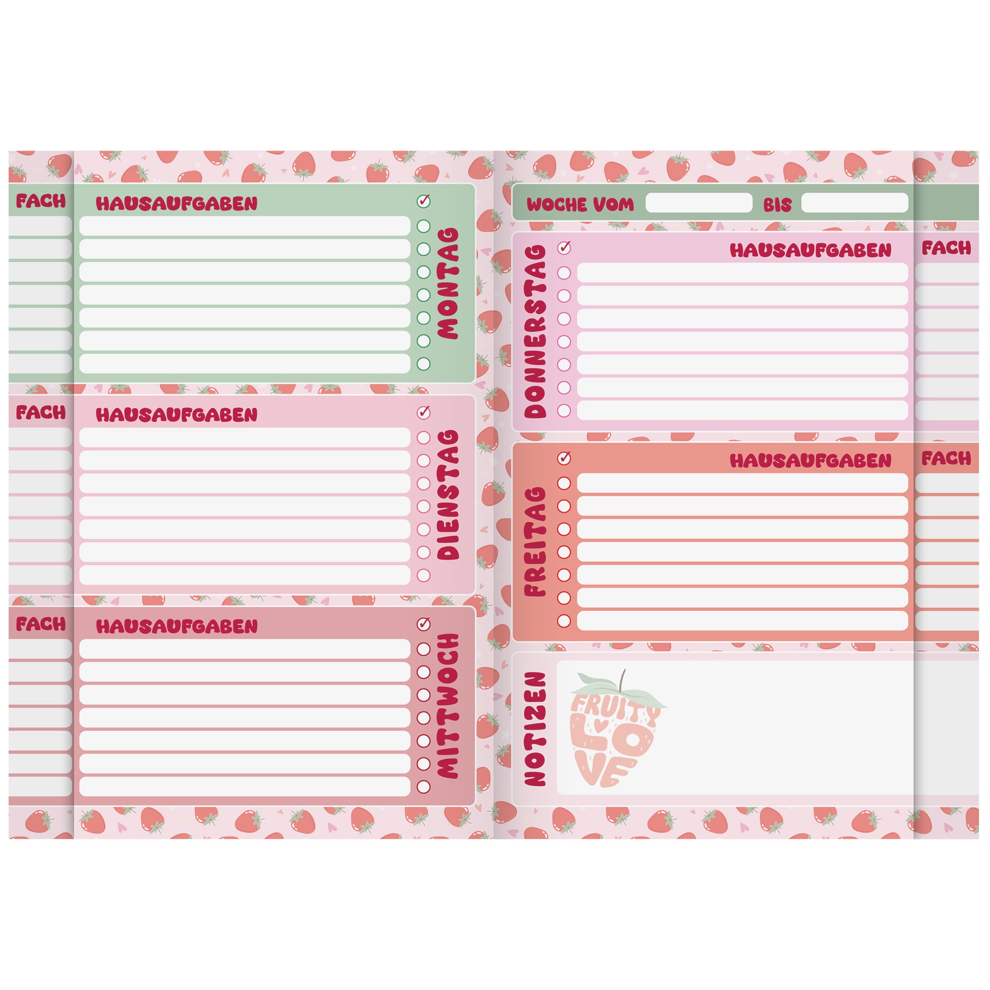 BRUNNEN Hausaufgabenheft A5 · Fruity Love · Rosa-Rot