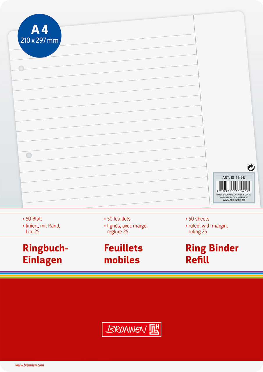 Brunnen Ringbucheinlagen A4 · liniert · Lineatur 25 · mit Rand
