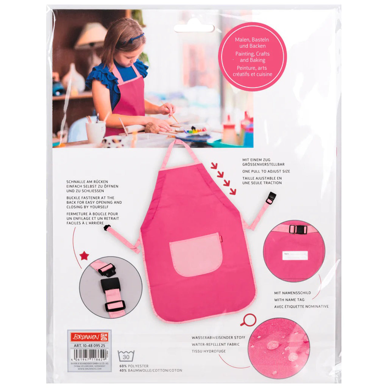 Brunnen-malschuerze-Werkenschuerze-Kinderschuerze-mit-Tasche-pink-tulip-104809525-ovp-rueckseite-lafueliki