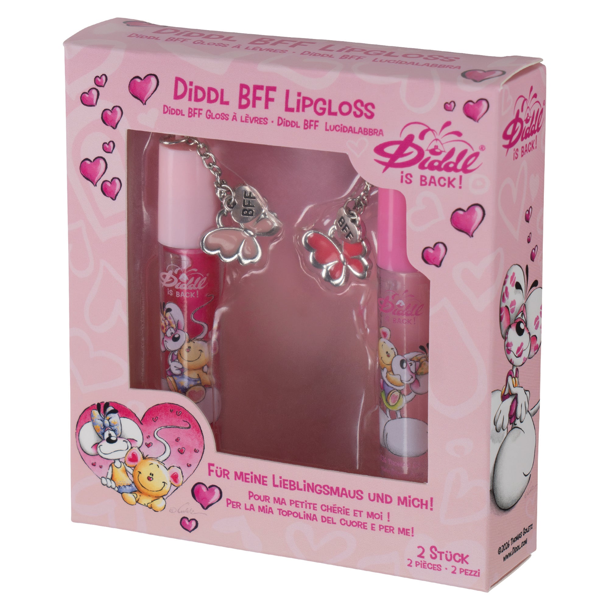 Diddl BFF Lipgloss-Set · 2 Lipglosse mit Schmetterlingsanhänger