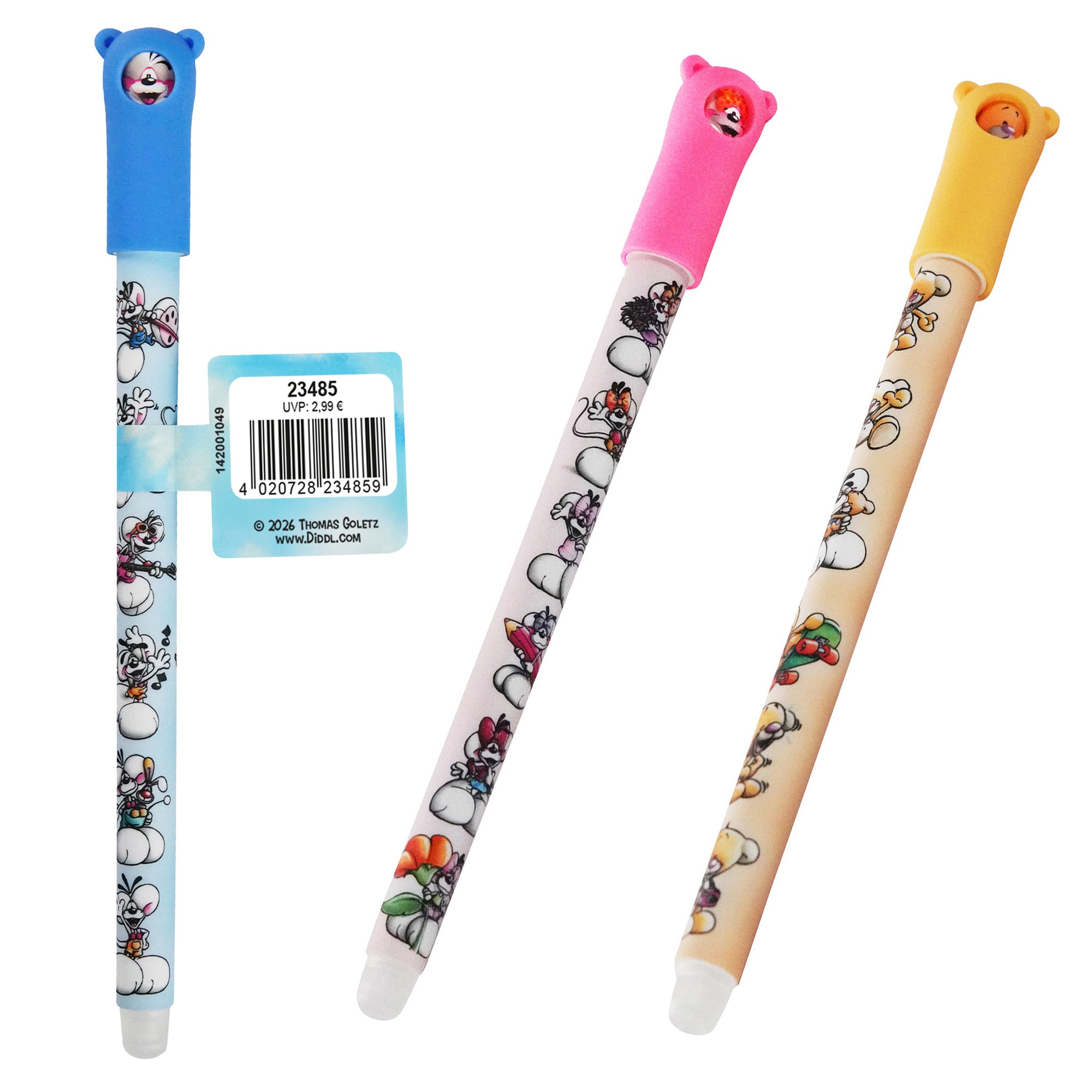 Diddl radierbarer Gelstift · mit Diddl-Motiven & Stiftaufstecker
