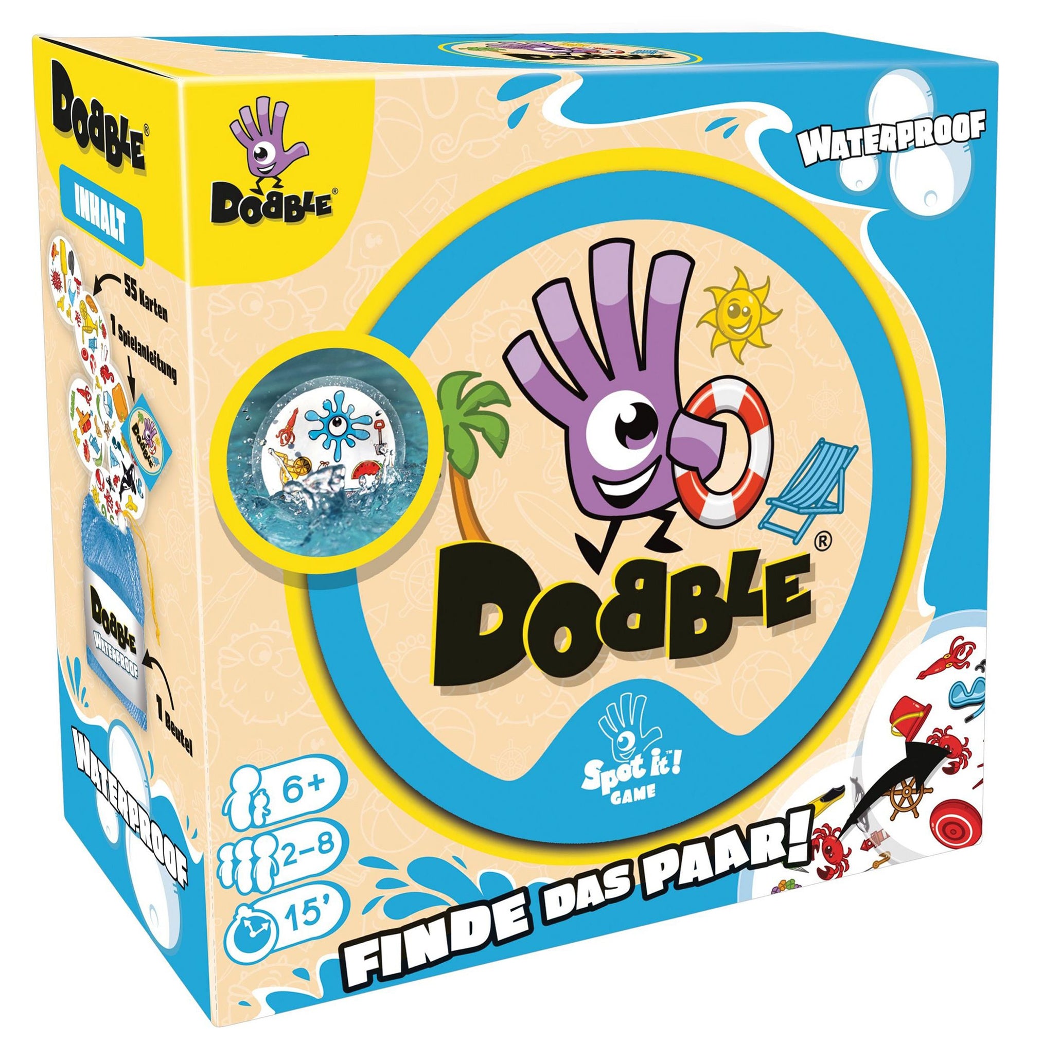 Dobble Kartenspiel · Waterproof · Beobachtungs- und Reaktionsspiel für 2–8 Spieler