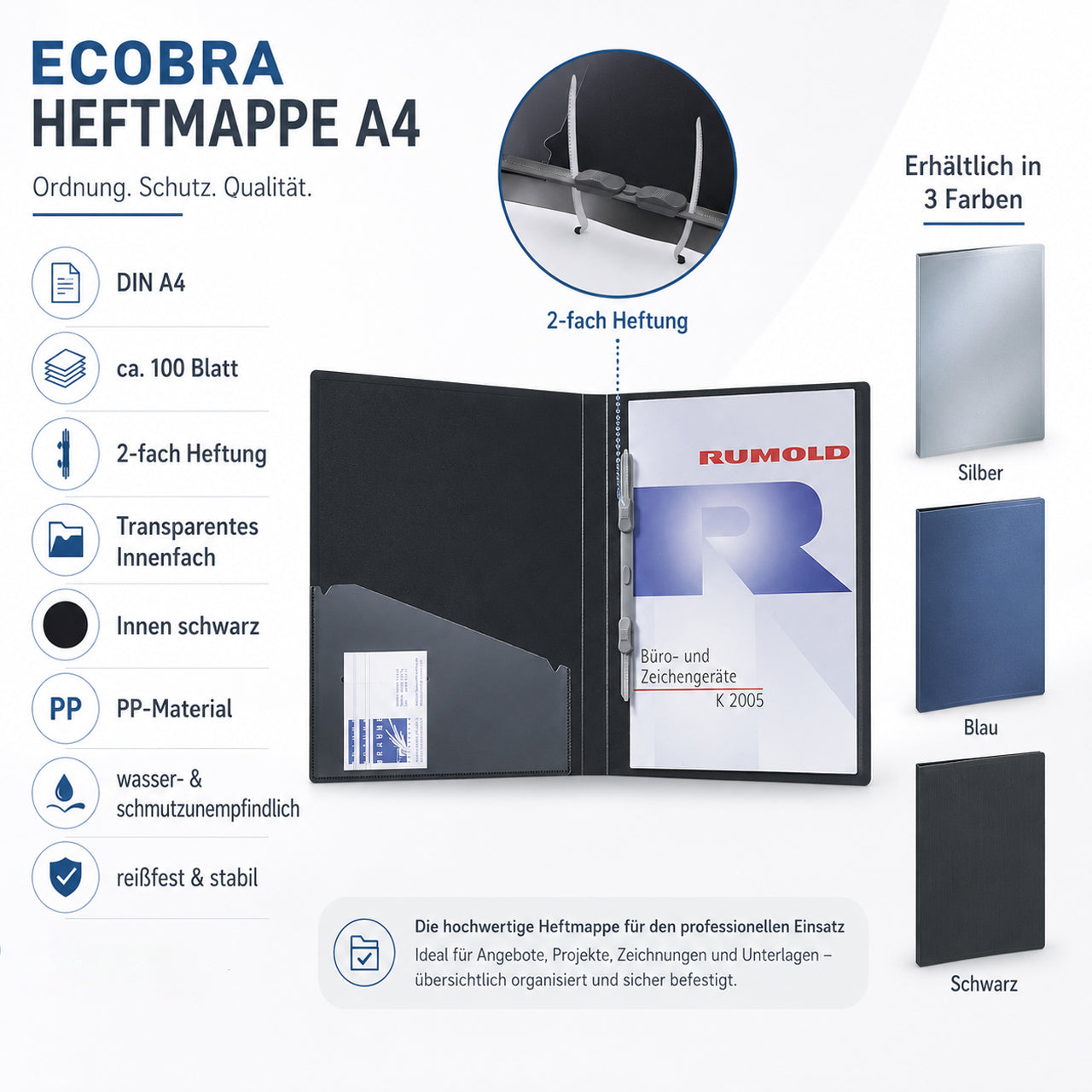 Ecobra Heftmappe A4 · Präsentationshefter · für gelochte Unterlagen