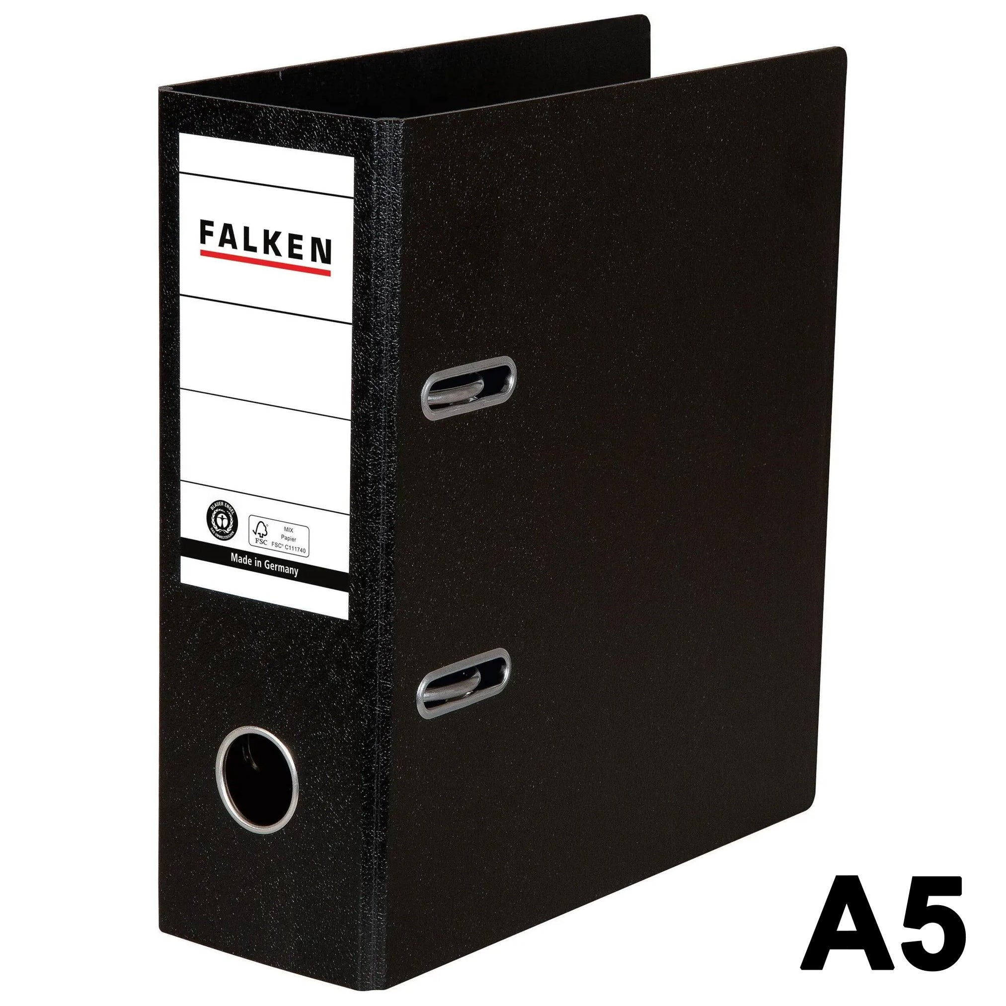 FALKEN Ordner A5 hoch · Hartpappe · Rücken 80 mm · Schwarz