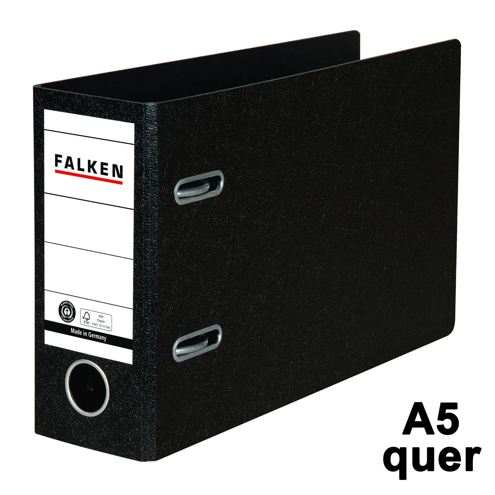 FALKEN Ordner A5 quer · Hartpappe · Rücken 80 mm · Schwarz