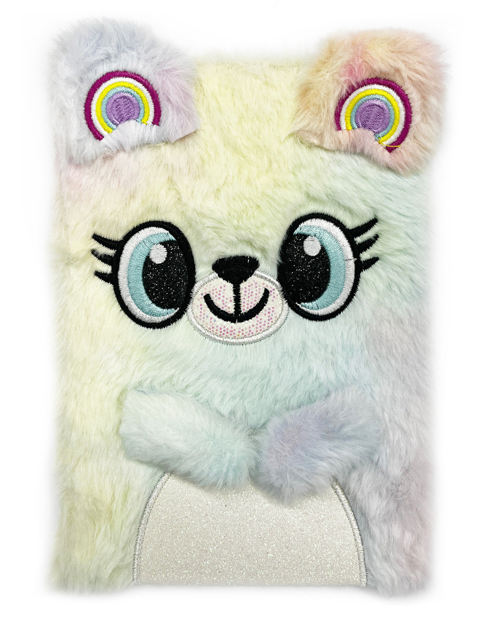 Flauschiges-Notizbuch-A5-regenbogen-Bear-31342-glitzer-Fellimitat-mit-Applikationen-kaufen-lafueliki