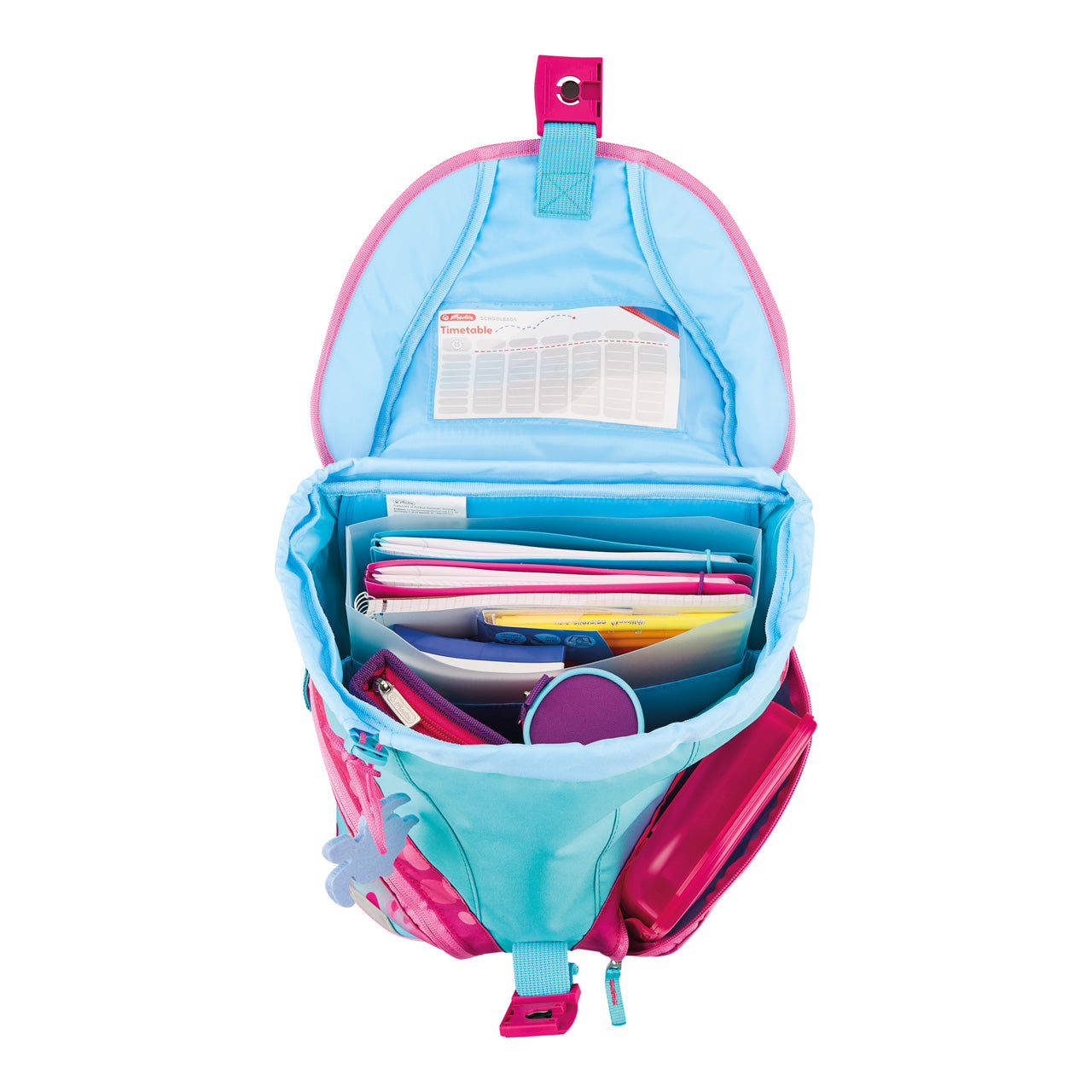 Herlitz-Schulranzen-SoftLight-Plus-pink-bubbles-400811344539-offen-mit-Innenansicht-lafueliki