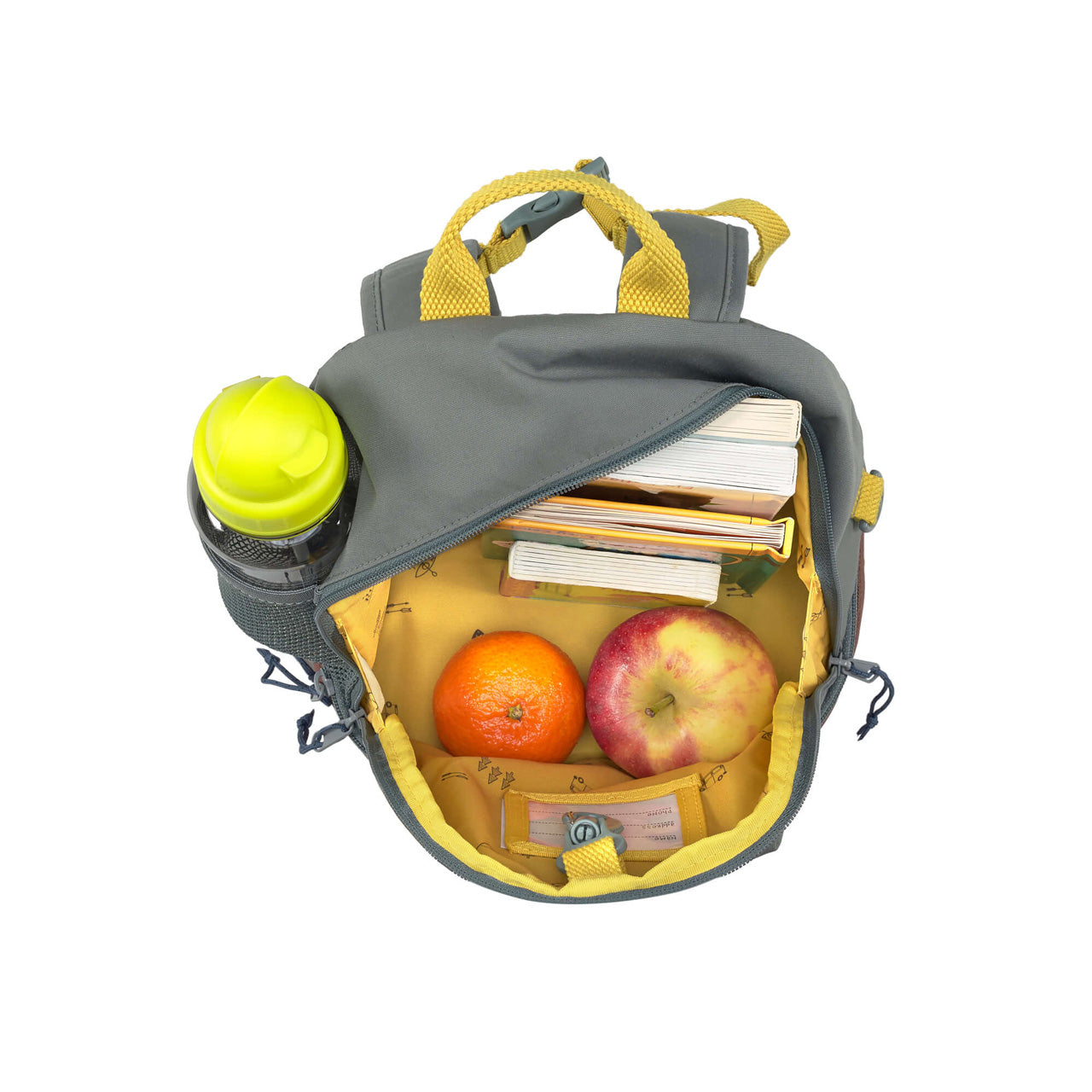 Laessig-Kindergartenrucksack-Adventure-bus-gruen-offen-mit-inhalt-1203001462-lafueliki