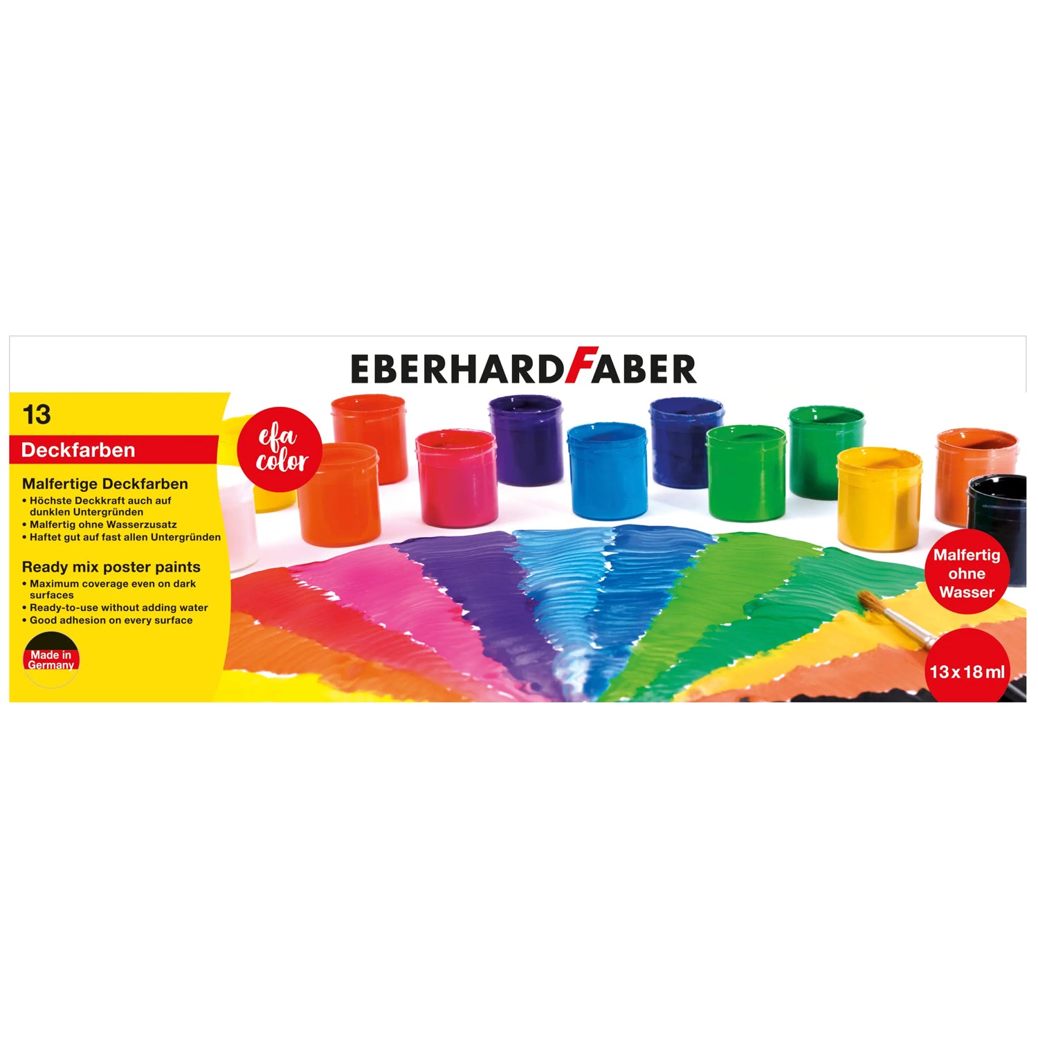 Eberhard Faber Malfertige Deckfarben · 13 Farben · 18ml Dose · Schulmalfarben