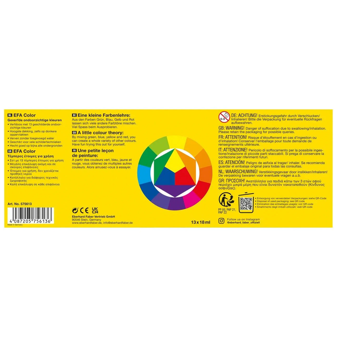 Eberhard Faber Malfertige Deckfarben · 13 Farben · 18ml Dose · Schulmalfarben
