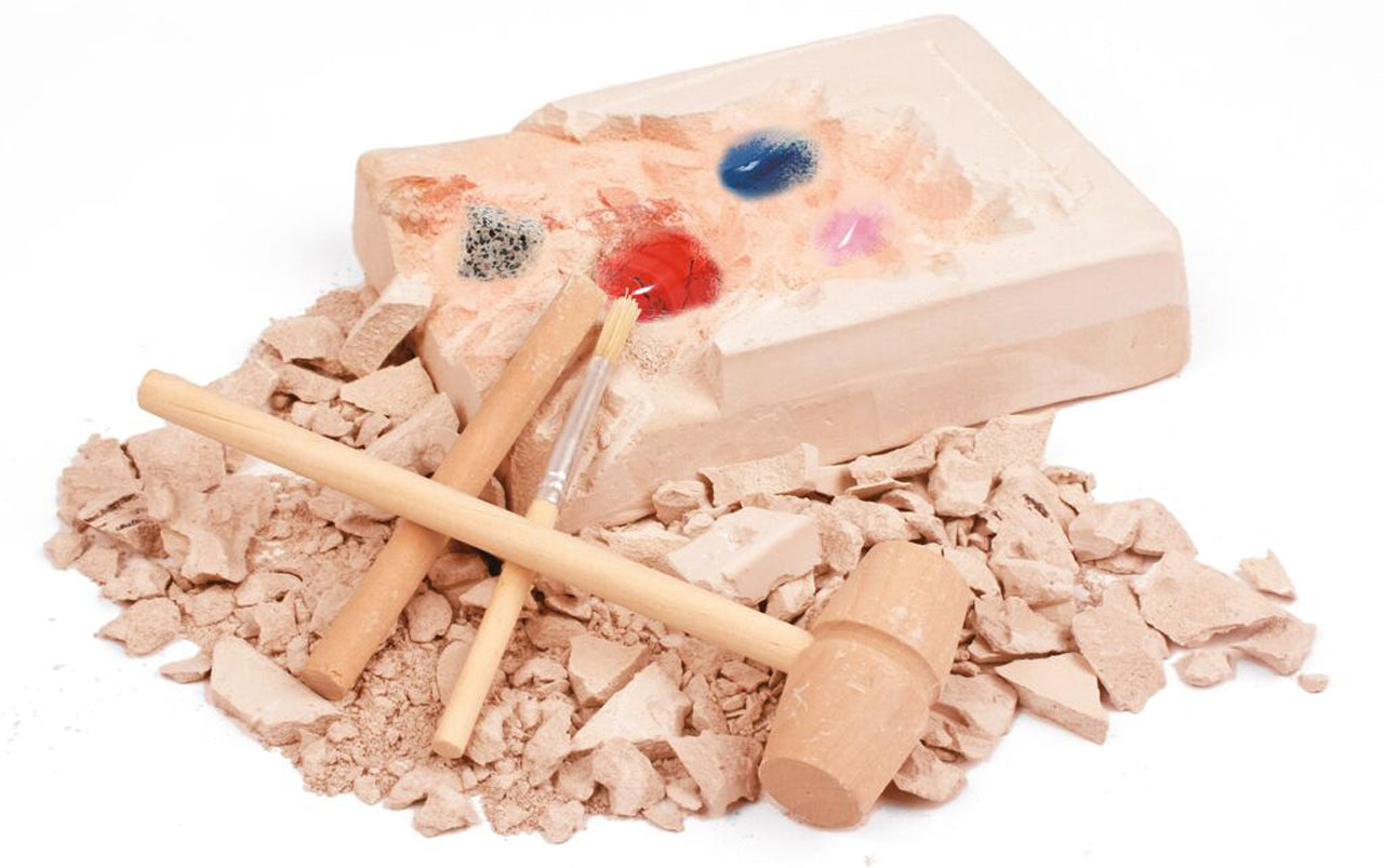 Moses-Verlag-Ausgrabungsset-fuer-Kinder-5-Edelsteine-Mineralien-9834-EXPEDITON-NATUR-gipsblock-mit-steinen-lafueliki