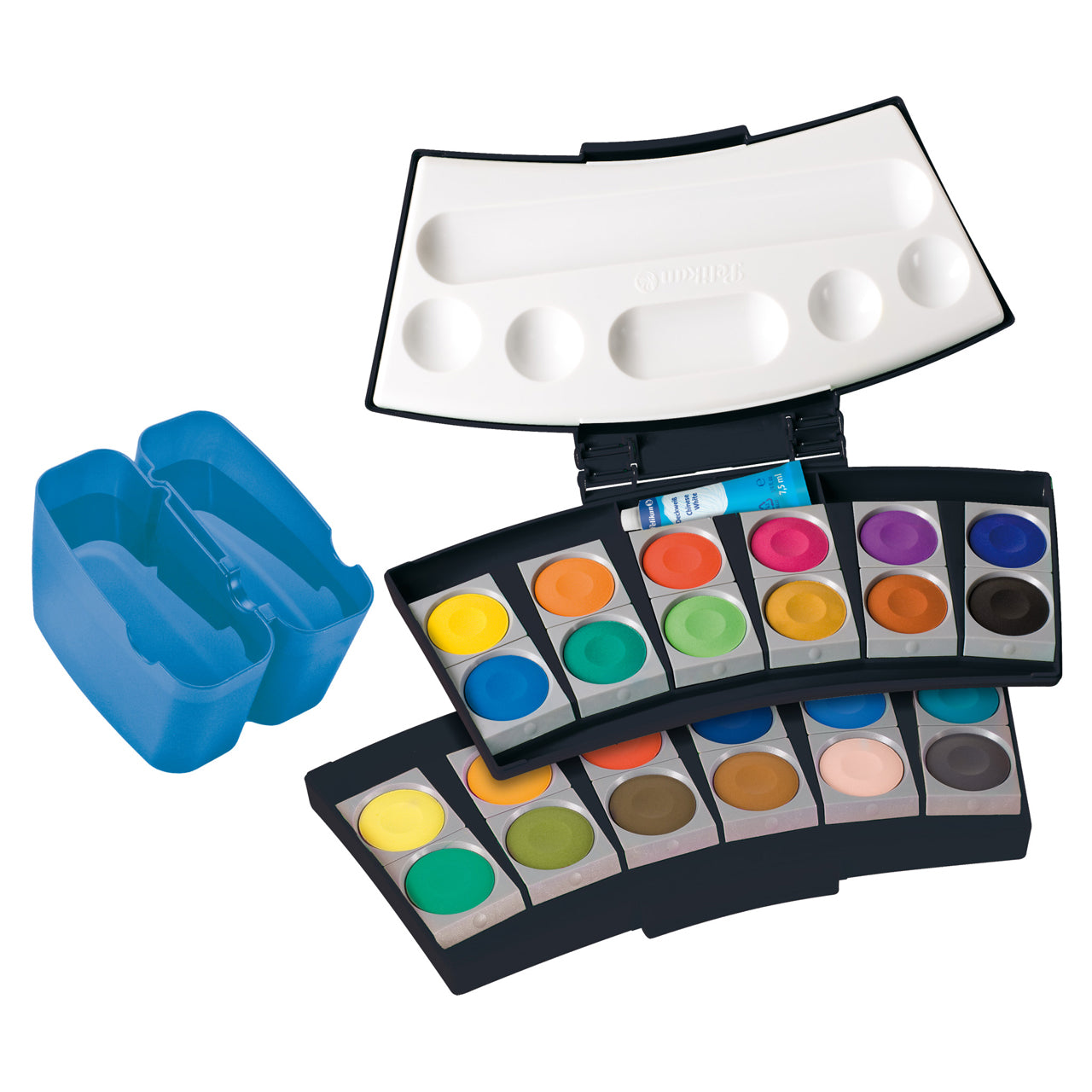 Pelikan-Deckfarbkasten-24-Pro-Color-schwarz-blau-701228-offen-lafueliki