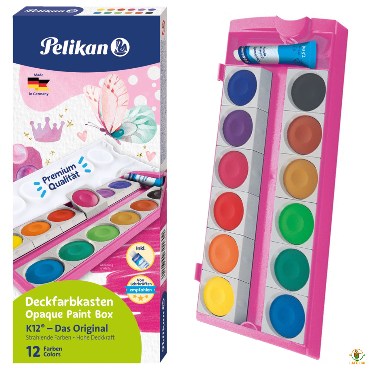 Pelikan Deckfarbkasten K12® · 12 Farben · inkl. Deckweiß · pink