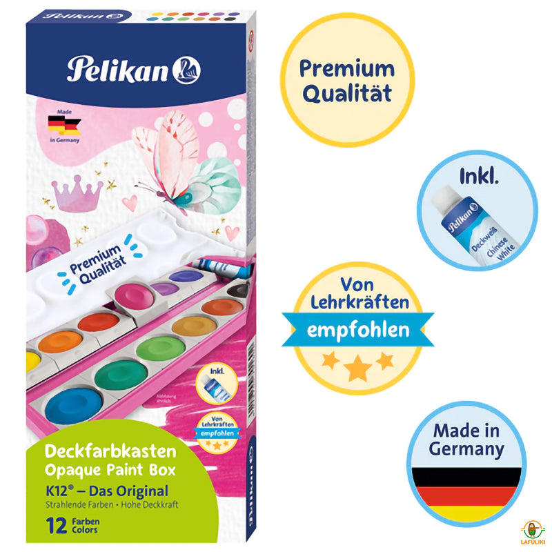 Pelikan Deckfarbkasten K12® · 12 Farben · inkl. Deckweiß · pink