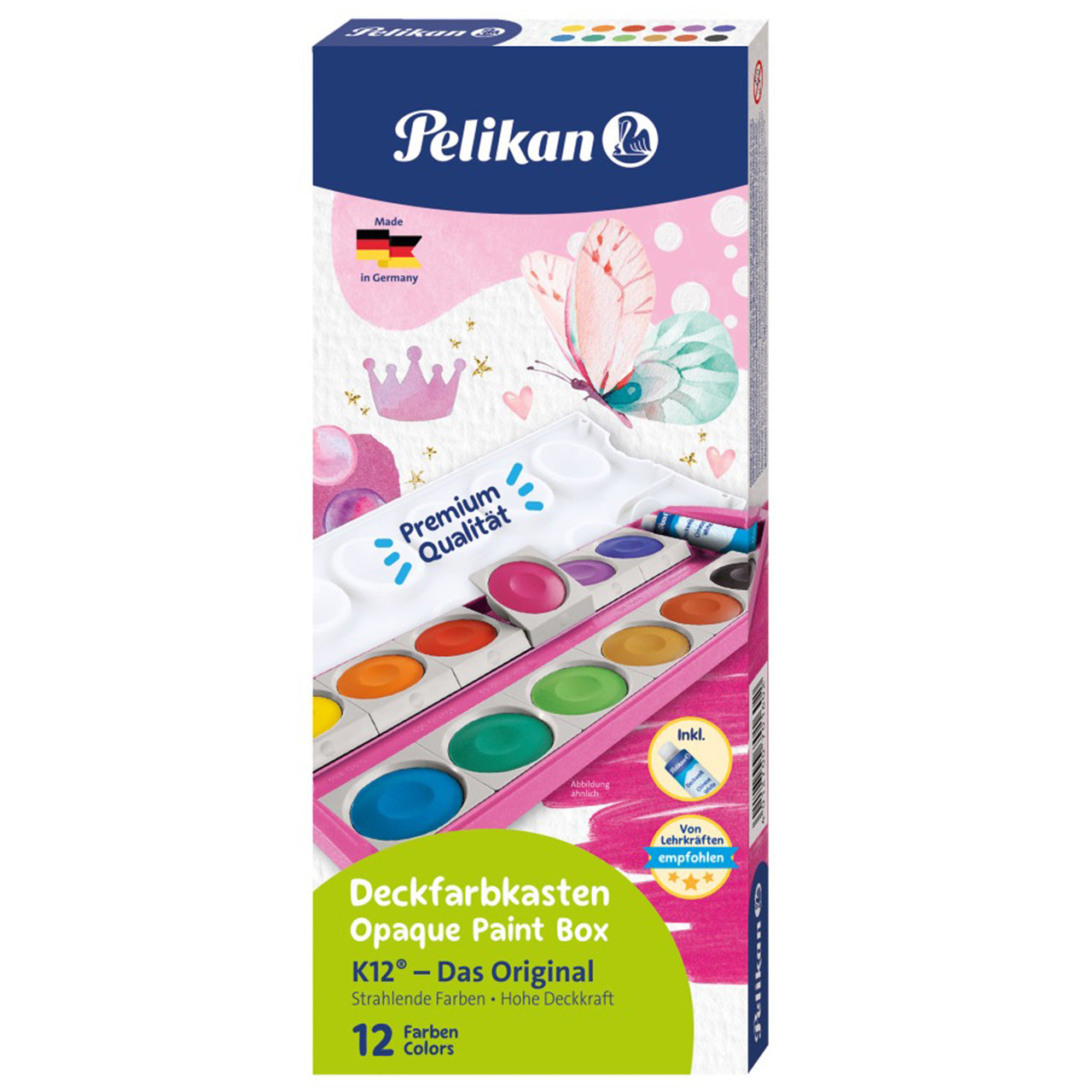 Pelikan Deckfarbkasten K12® · 12 Farben · inkl. Deckweiß · pink