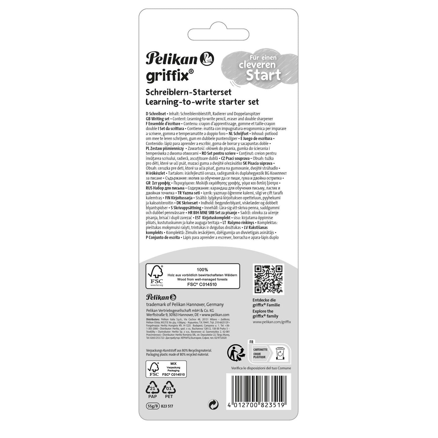 Pelikan griffix Schreiblernset Rechtshänder · Bleistift B · Radierer · Anspitzer