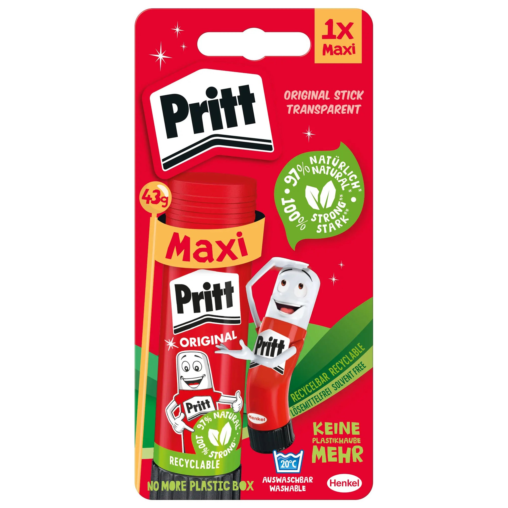 Pritt Klebestift MAXI 43 g · Transparent · für Schule, Basteln & Büro