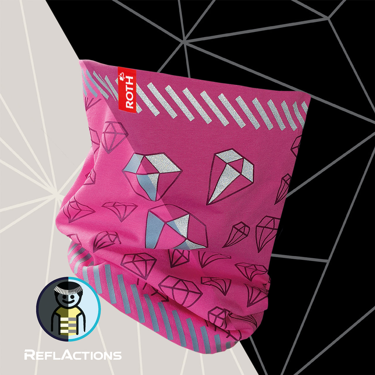 Roth-Jersey-Loop-reflektierender-Schlauch-Schal-Kinder-pink-Diamant-89319-anwendung-lafueliki