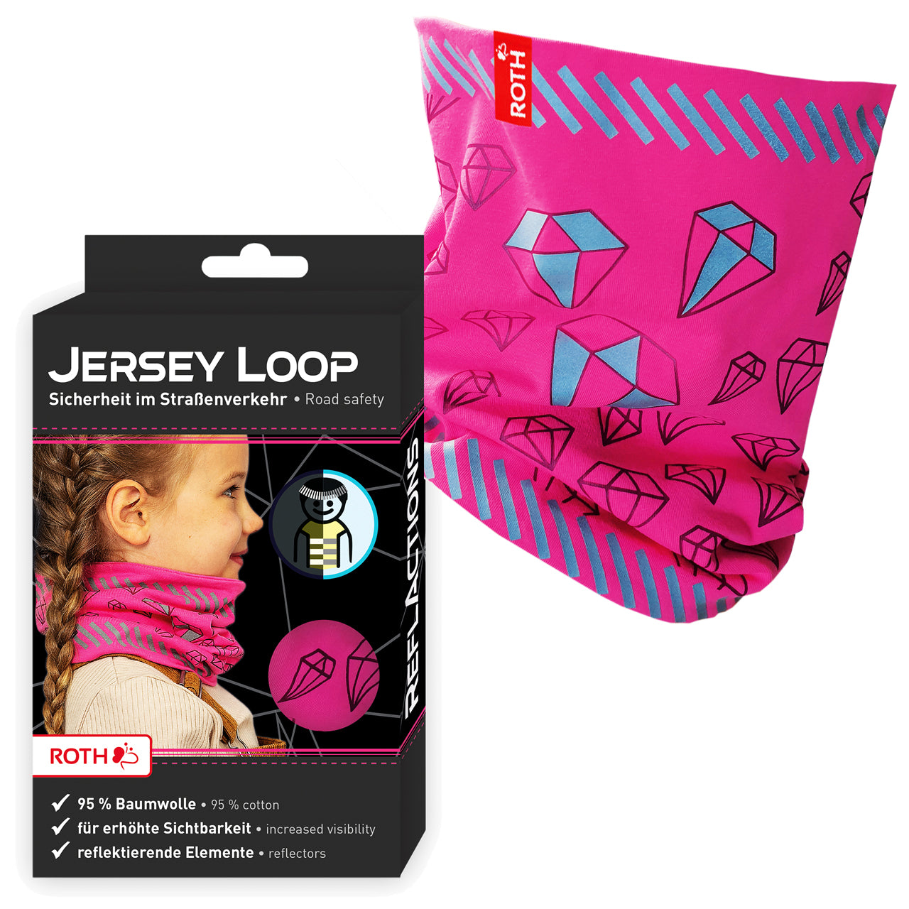 Roth-Jersey-Loop-reflektierender-Schlauch-Schal-Kinder-pink-Diamant-89319-kaufen-lafueliki