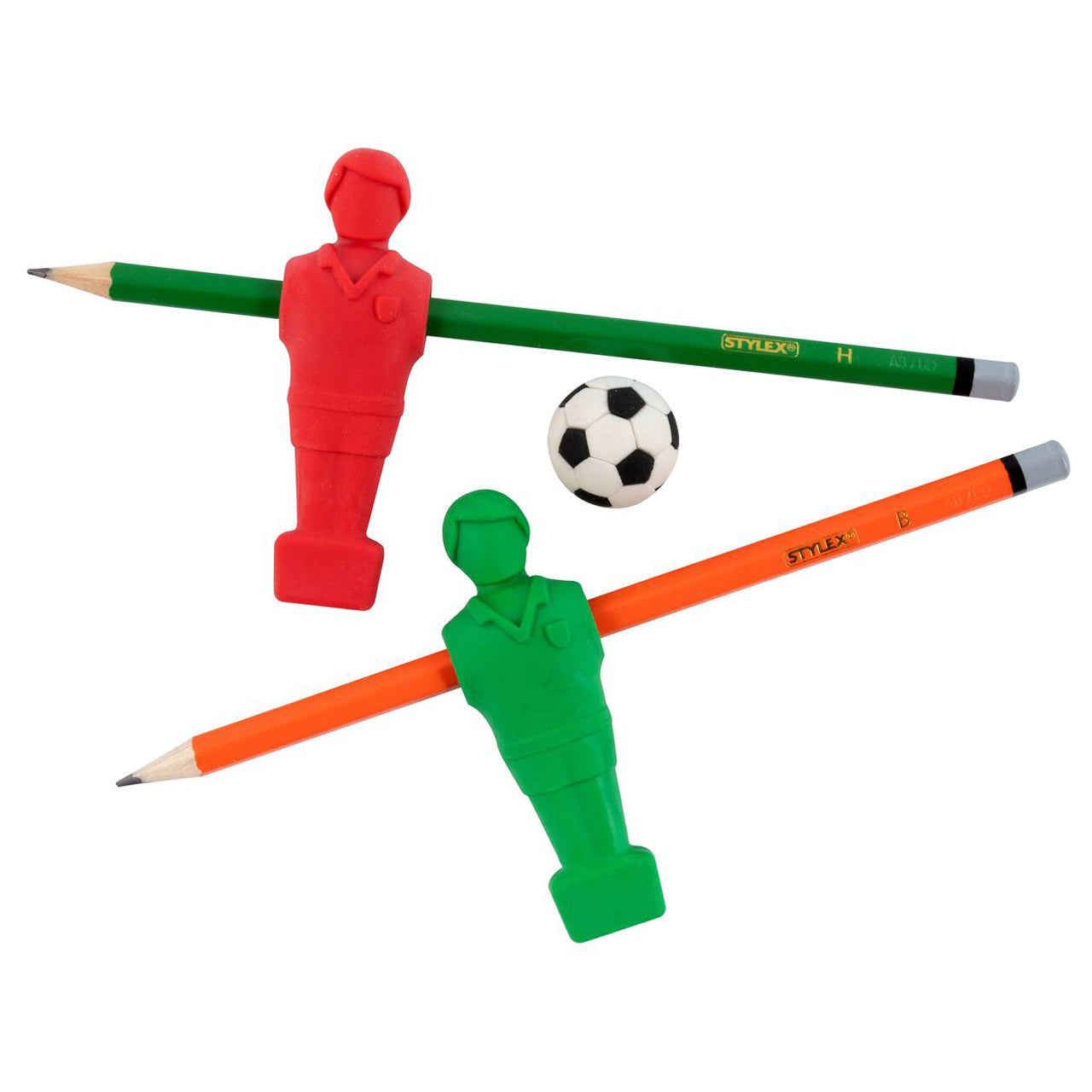 STYLEX Fußball Stiftaufstecker Radiergummi-Set · 3-teilig · Kickerfiguren & Fußball