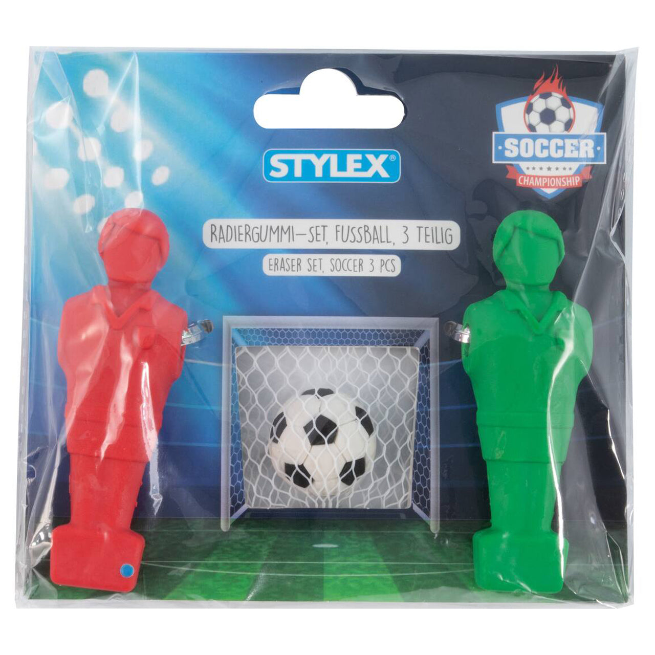 STYLEX Fußball Stiftaufstecker Radiergummi-Set · 3-teilig · Kickerfiguren & Fußball