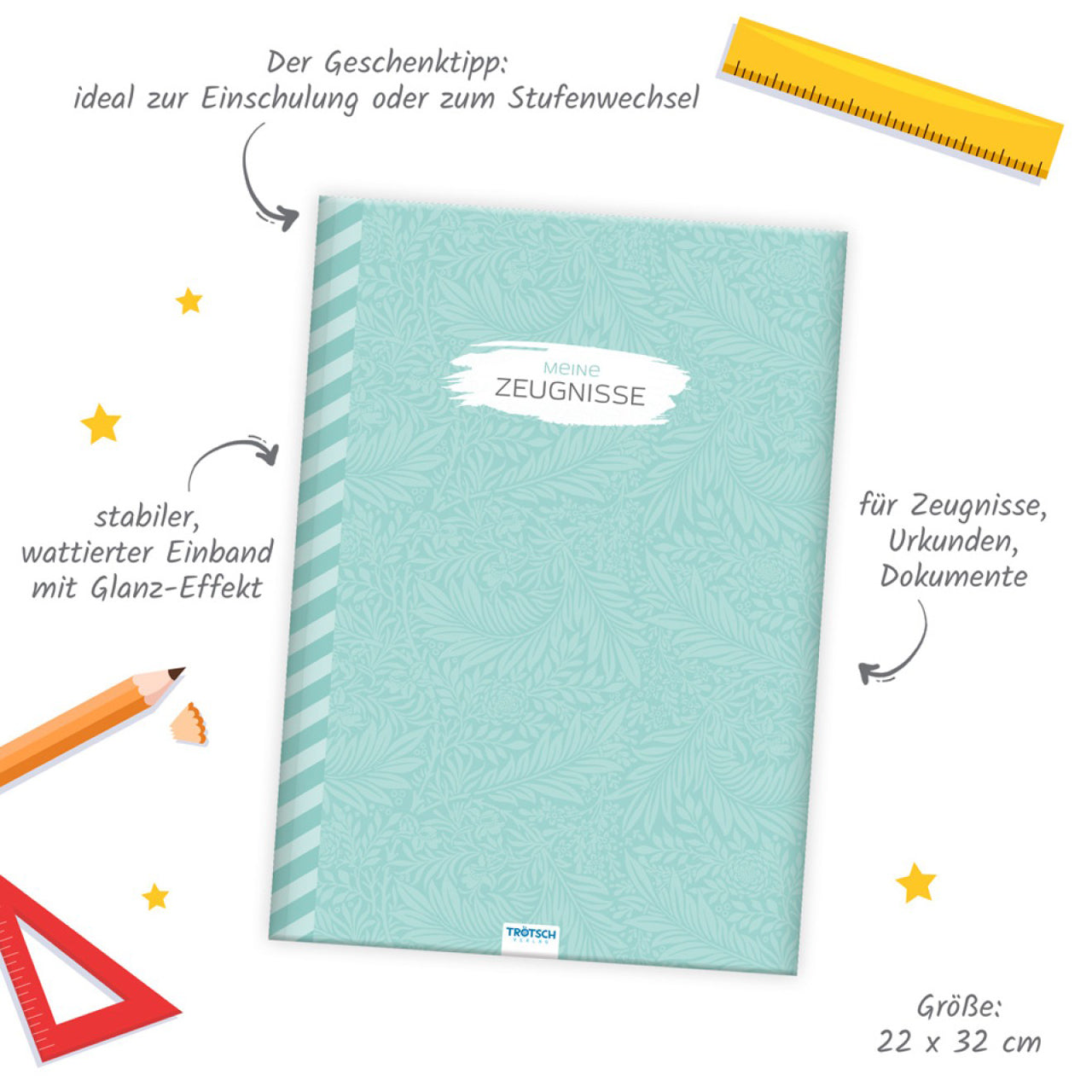 TRÖTSCH Zeugnismappe A4 · Flora · 10 Einsteckfolien · Effekt-Folie