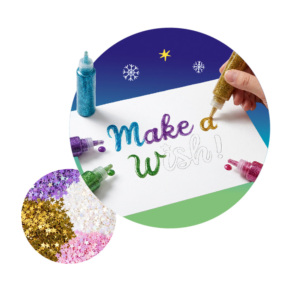 Trendhaus Glitzerkleber-Set · 6 Farben · mit Streusternen · Make a wish!