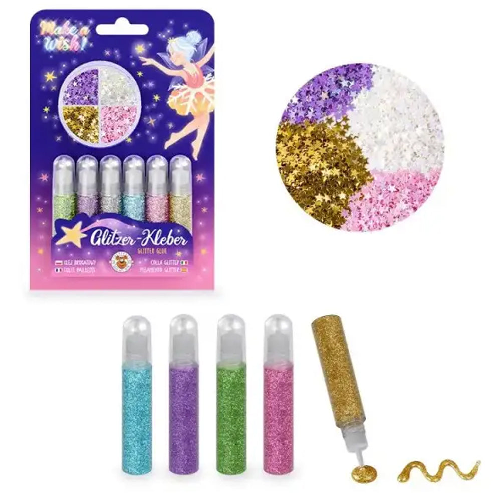 Trendhaus Glitzerkleber-Set · 6 Farben · mit Streusternen · Make a wish!
