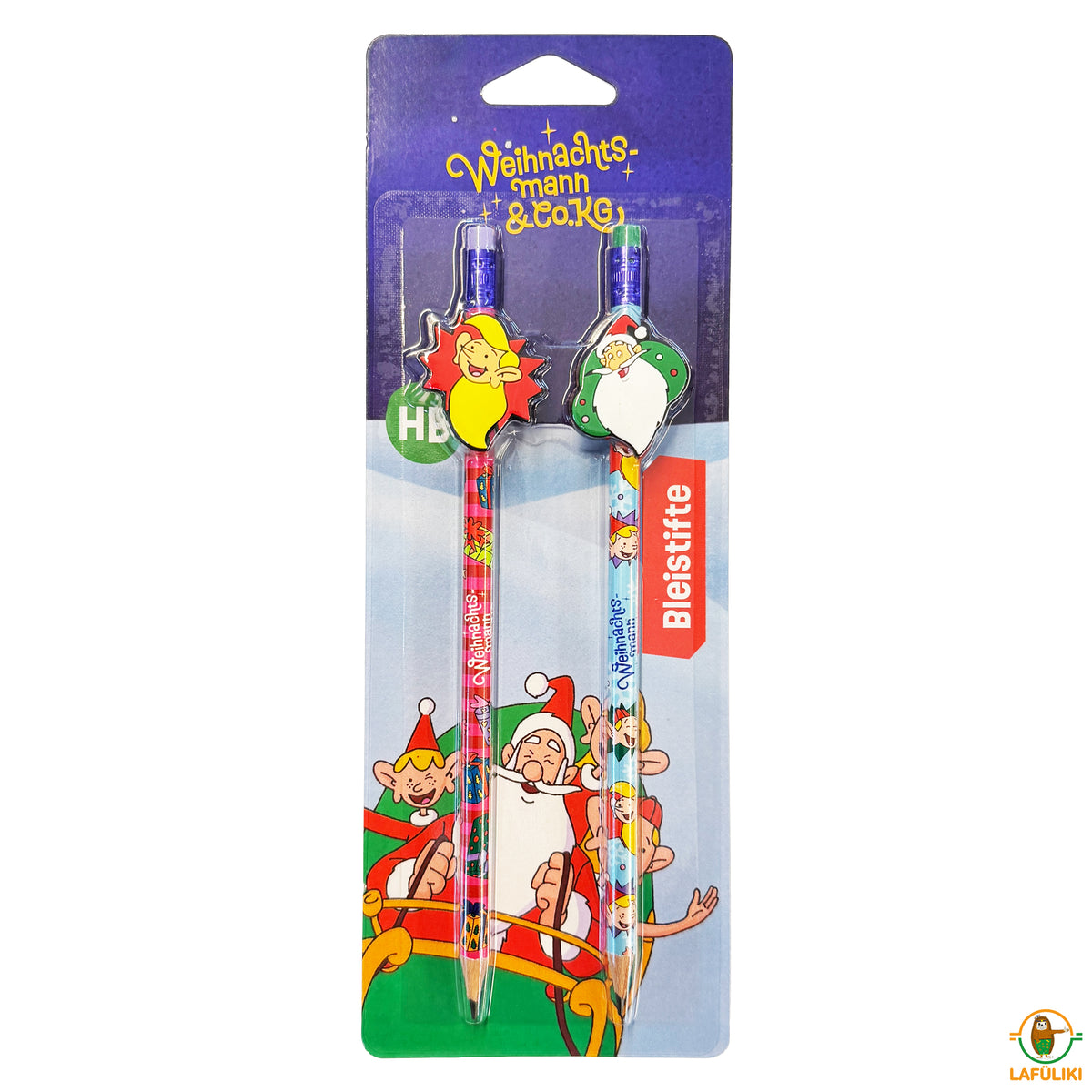 Weihnachtsmann & Co. KG Bleistifte · HB · 2er-Set · mit Motivclip & Radierer