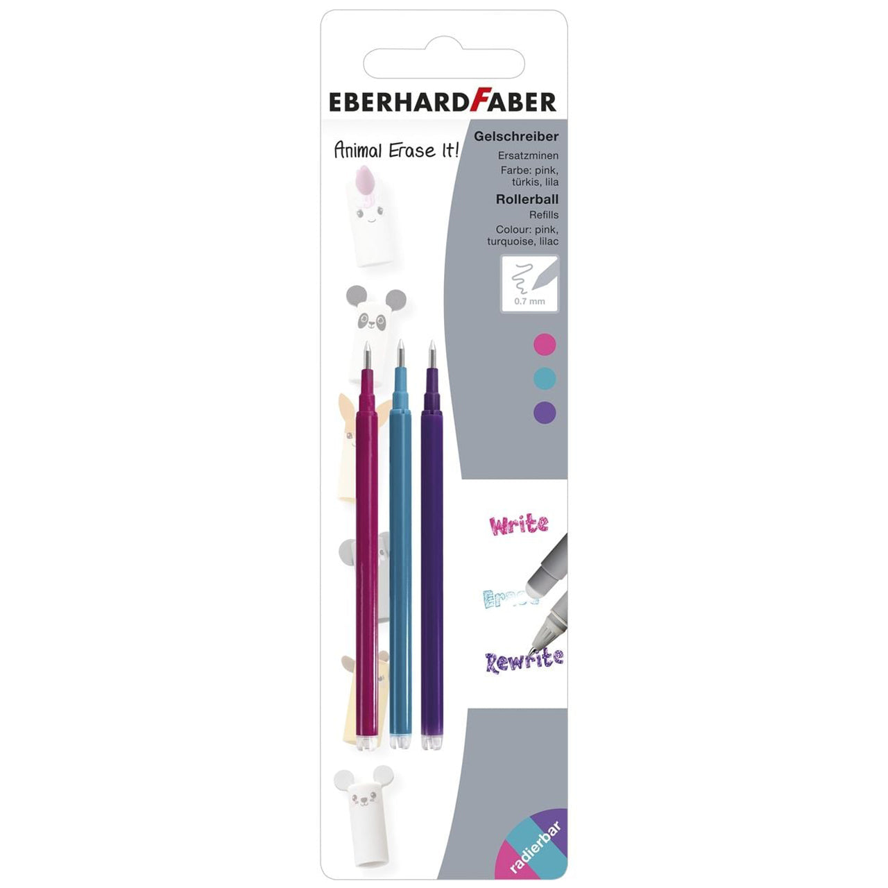 Eberhard Faber Erase It! Ersatzminen 3er Set Colors · pink, türkis, lila · radierbar