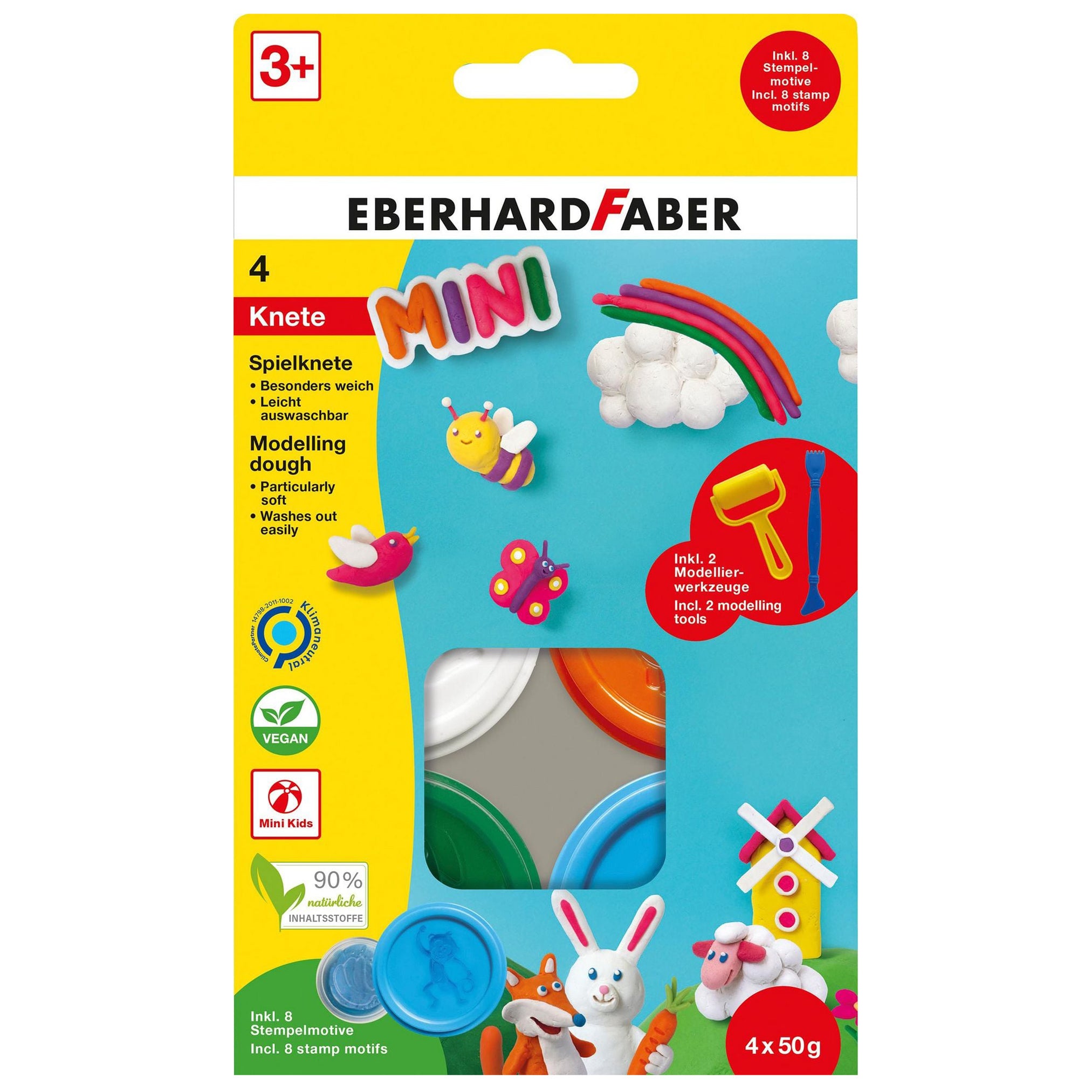 EBERHARD FABER Spielknete · 4er Set · 4x50 g · inkl. 2 Werkzeuge · Sonderfarben