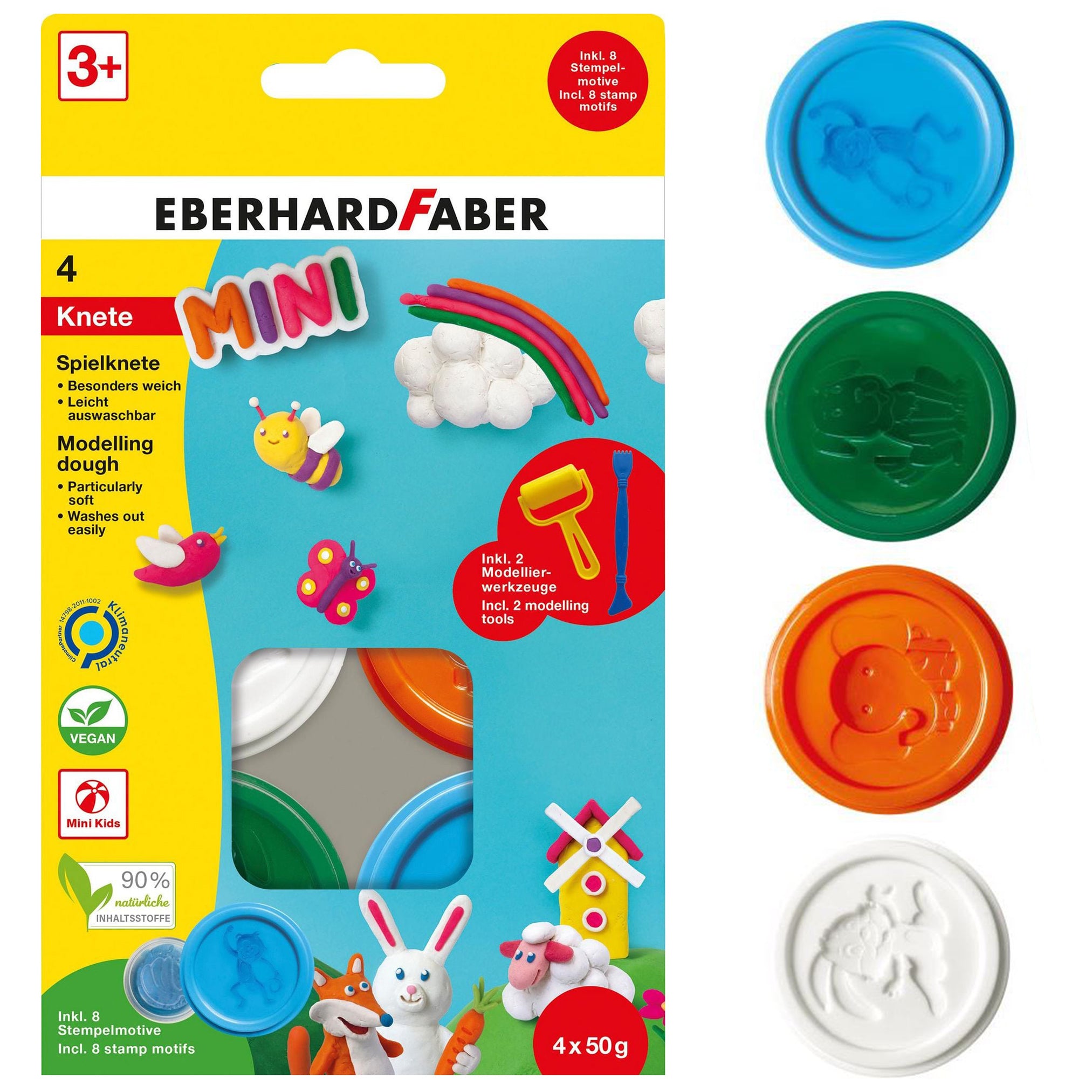 EBERHARD FABER Spielknete · 4er Set · 4x50 g · inkl. 2 Werkzeuge · Sonderfarben