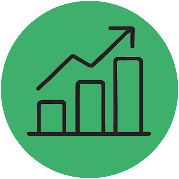 Icon eines Banken Diagramms mit Pfeil nach als Symbol für Produkte zur Förderung & Fördermaterial 