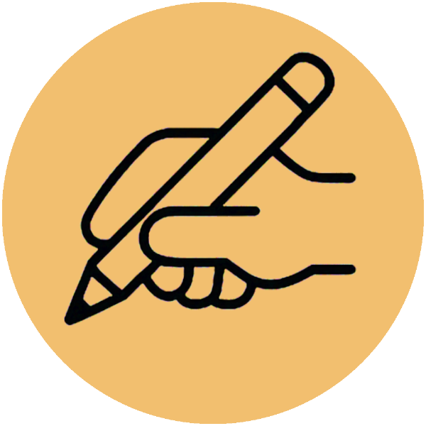 Icon einer Hand mit Stift als Symbol für Schreibhilfe