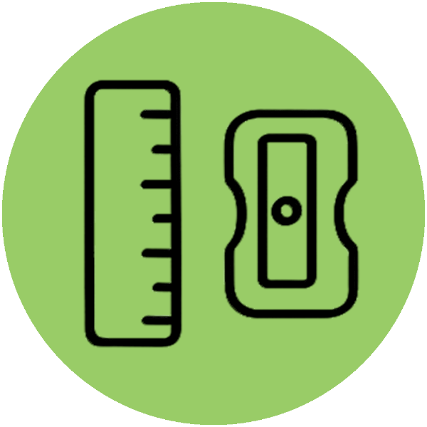 Icon eine Lineal und ein Anspitzer als Symbol für Schulbedarf