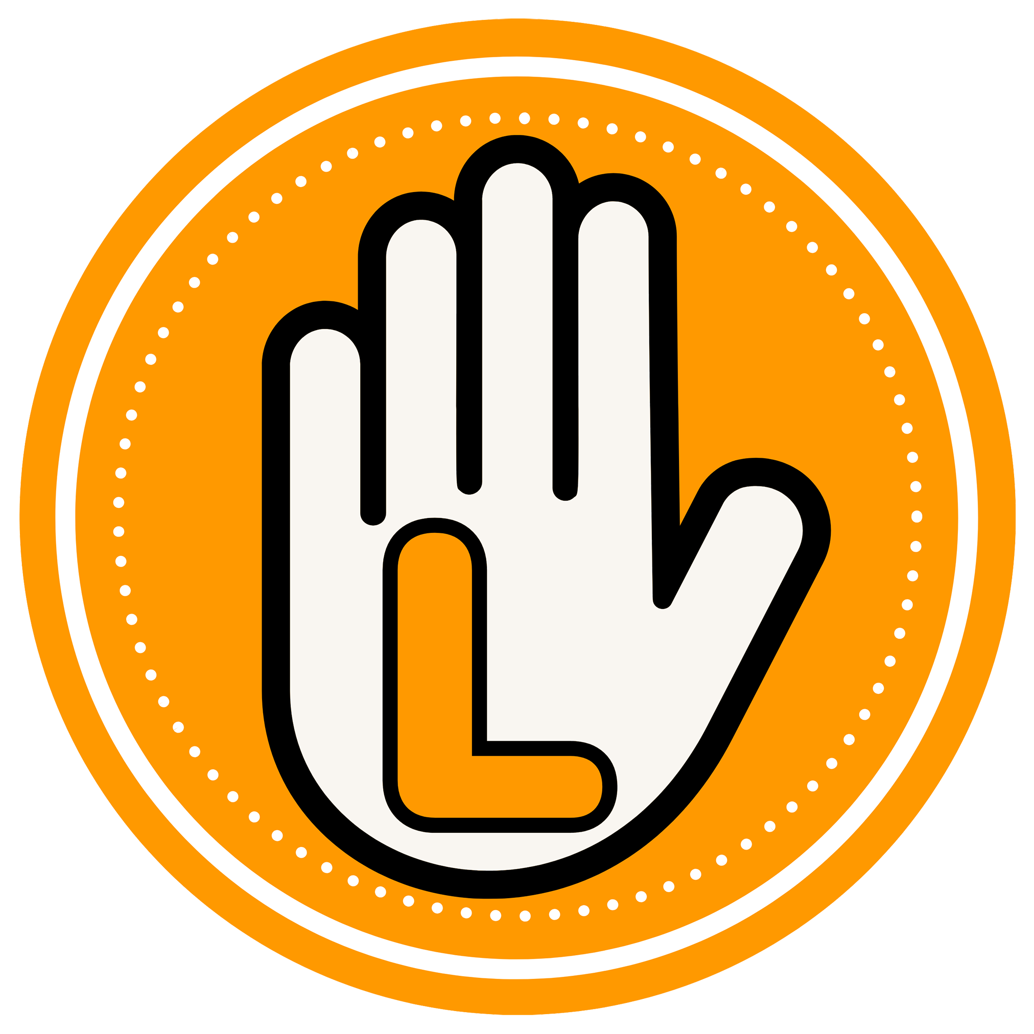 Icon einer linken Hand mit L als Symbol für Linkshänder-Produkte