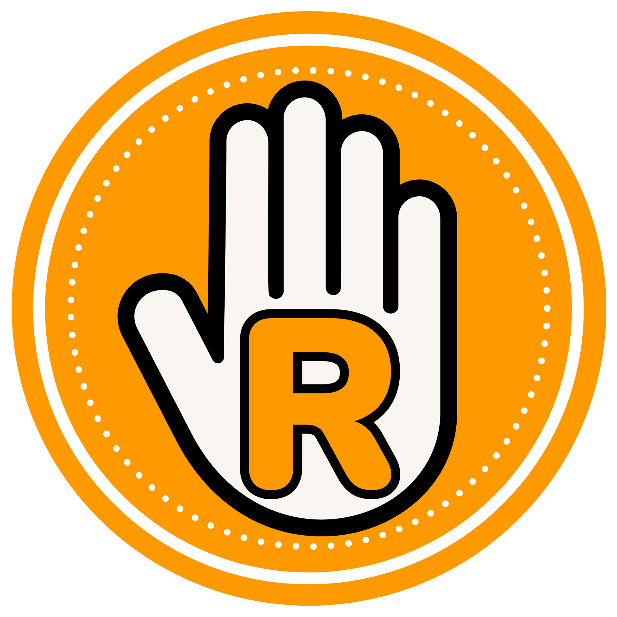 Icon einer rechten Hand mit R als Symbol für Rechtshänder-Produkte