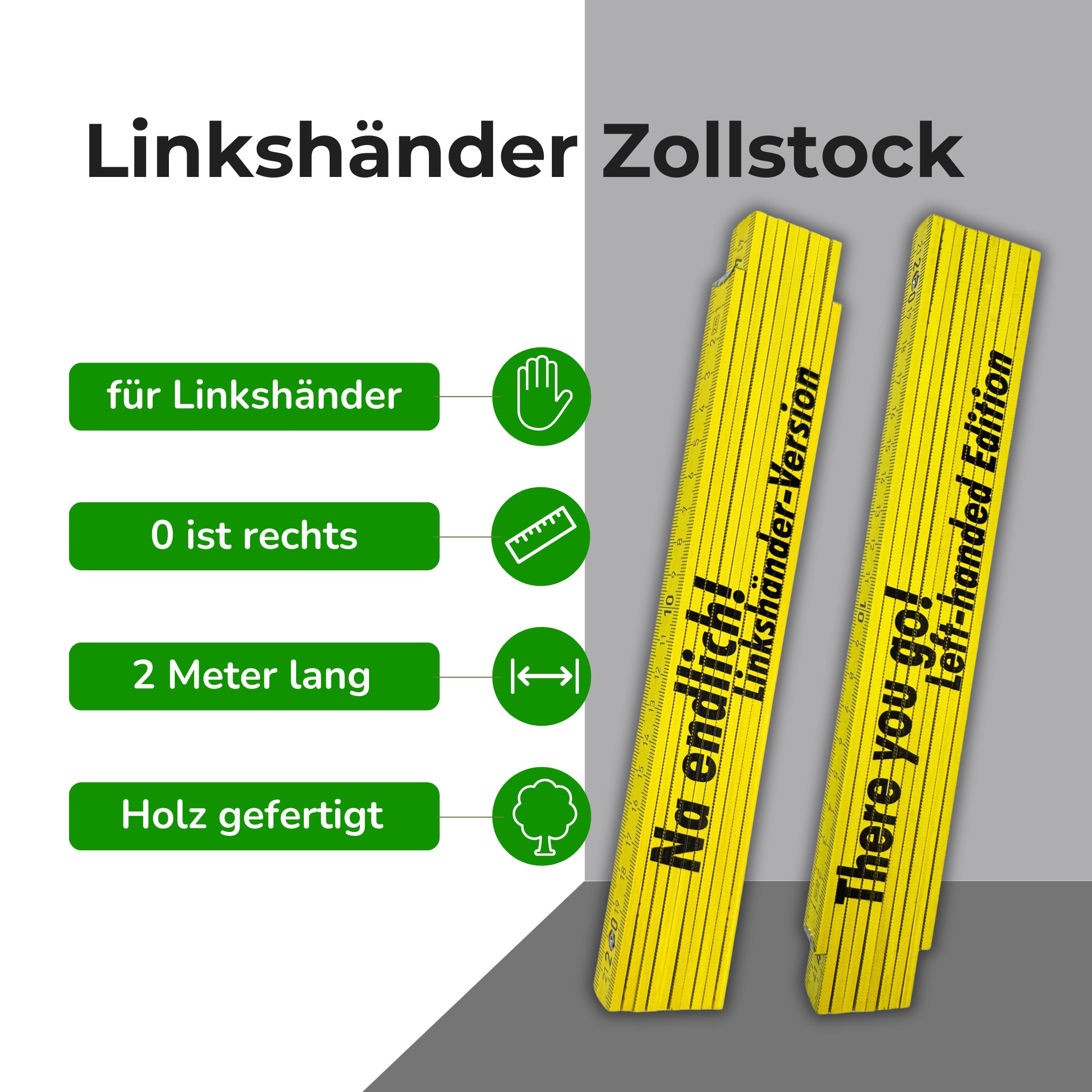 Linkshänder Zollstock 2m