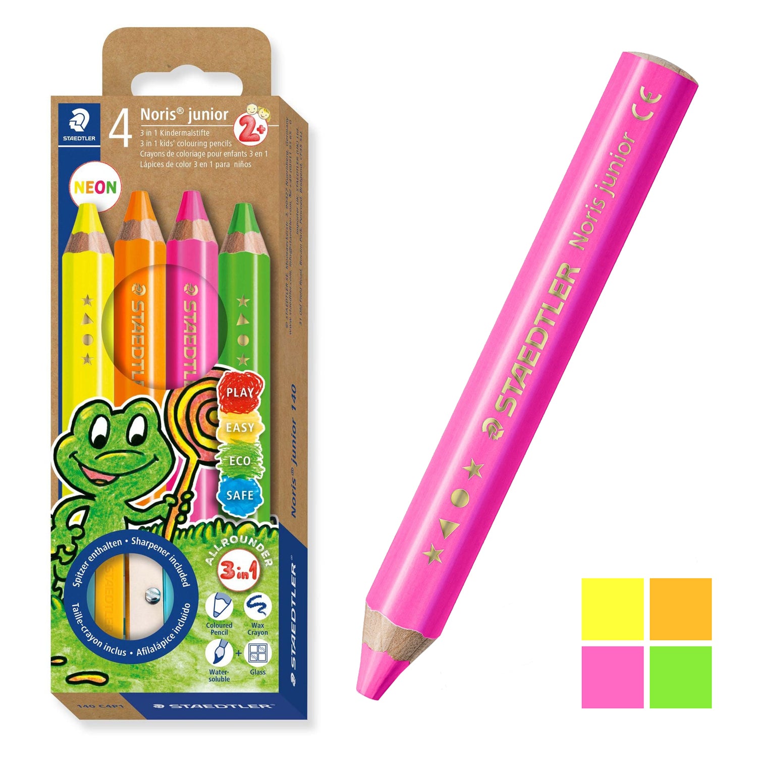 STAEDTLER Noris junior · Kindermalstift 3in1 · Neon + Spitzer