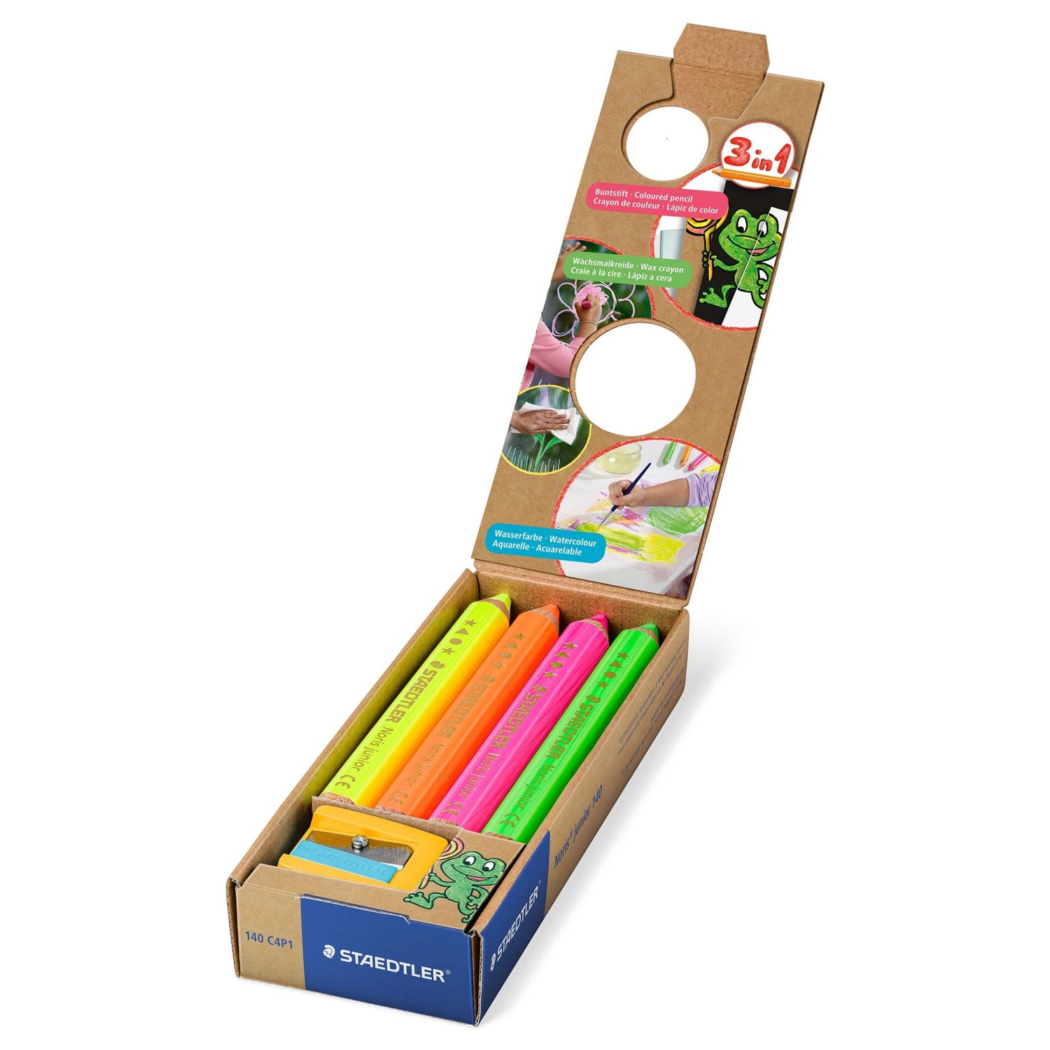 STAEDTLER Noris junior · Kindermalstift 3in1 · Neon + Spitzer