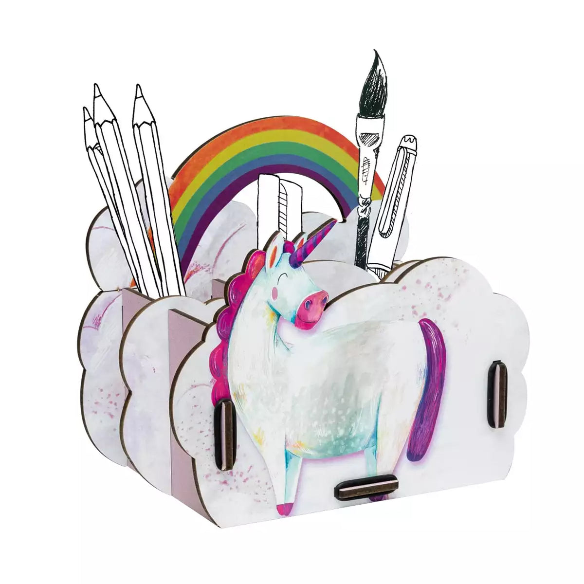 werkhaus-stiftebox-einhorn-regenbogen-stiftehalter-fuer-kinder-4-faechern-nachhaltig-made-in-germany-ansicht-mit-deko-lafueliki